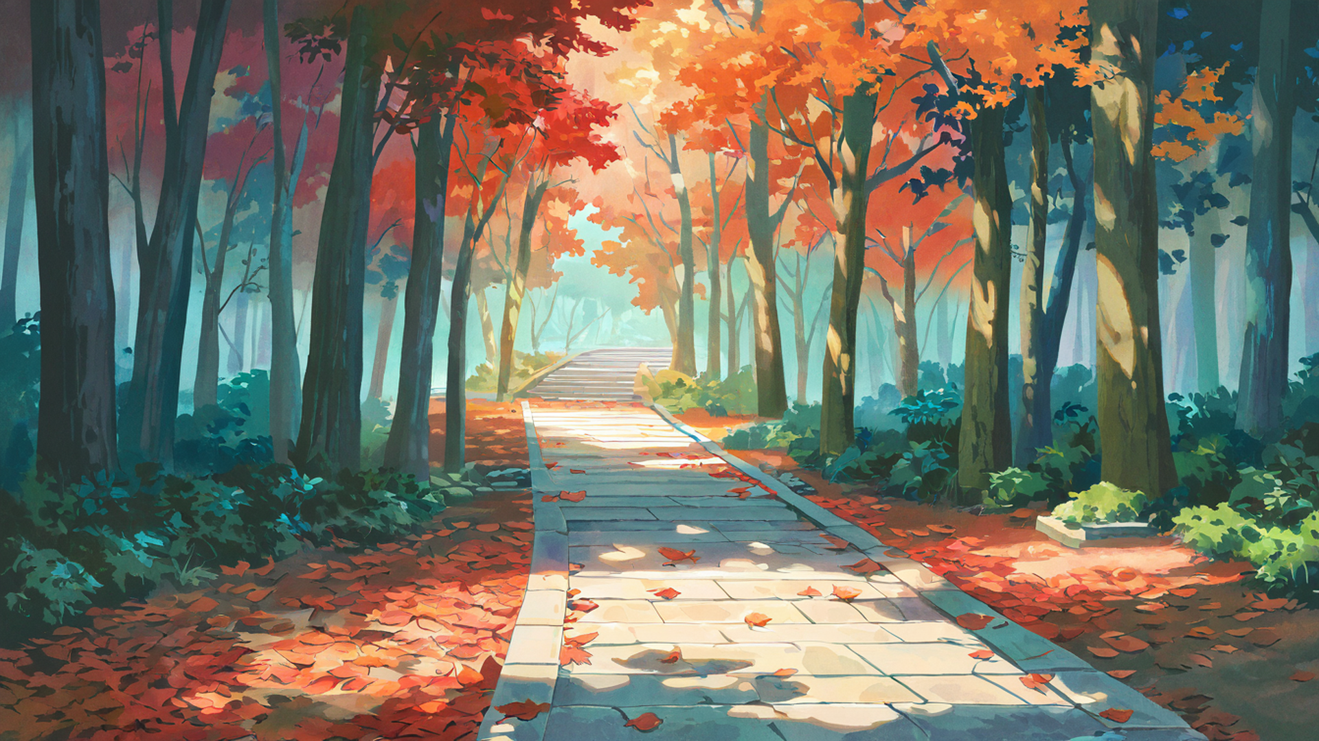 autumn maple village lofi wallpaper