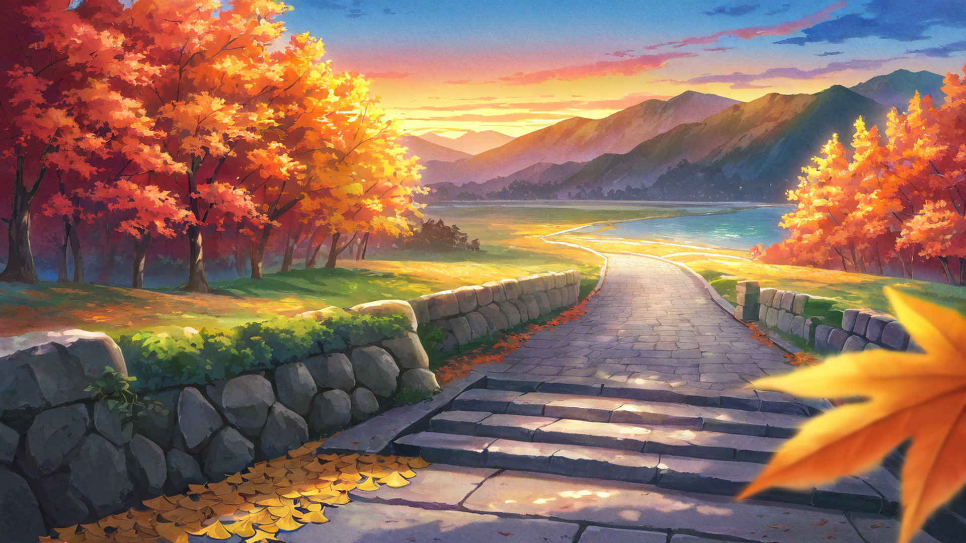 Autumn Maple Village Autumn Maple Village 0103123083 lofi anime wallpaper free download