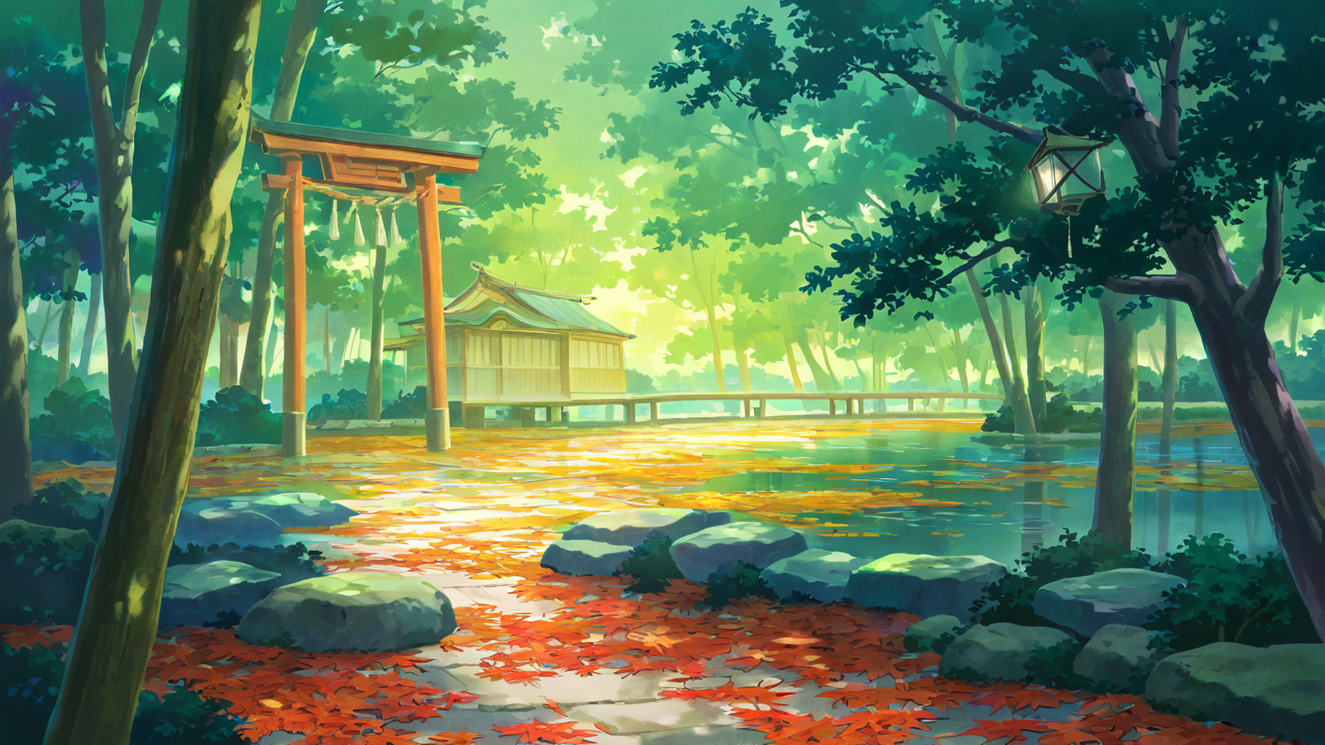 autumn maple village lofi wallpaper