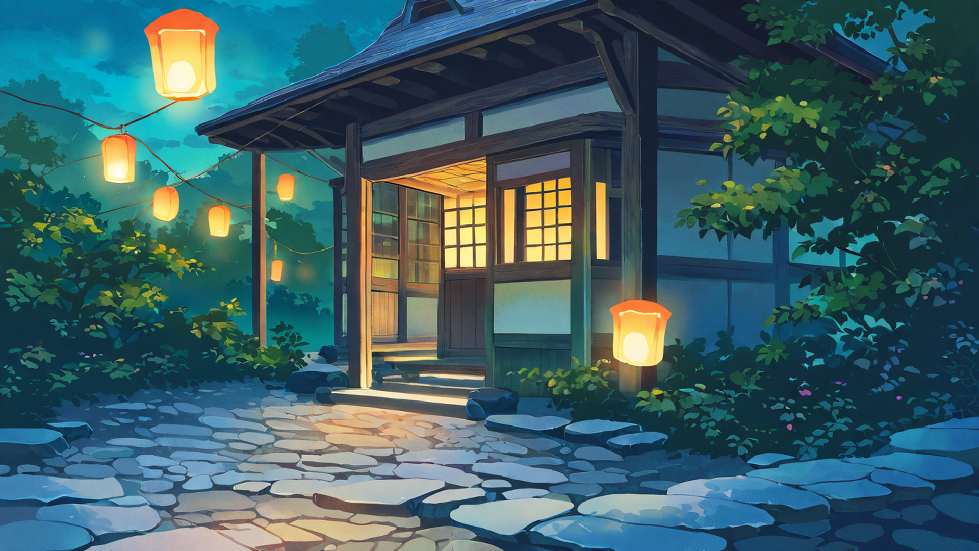 autumn maple village lofi wallpaper