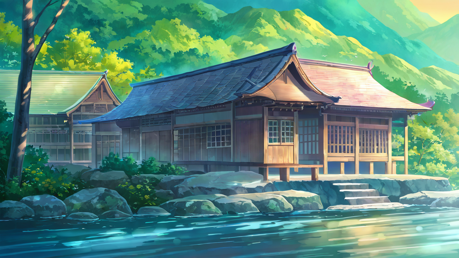 autumn maple village lofi wallpaper