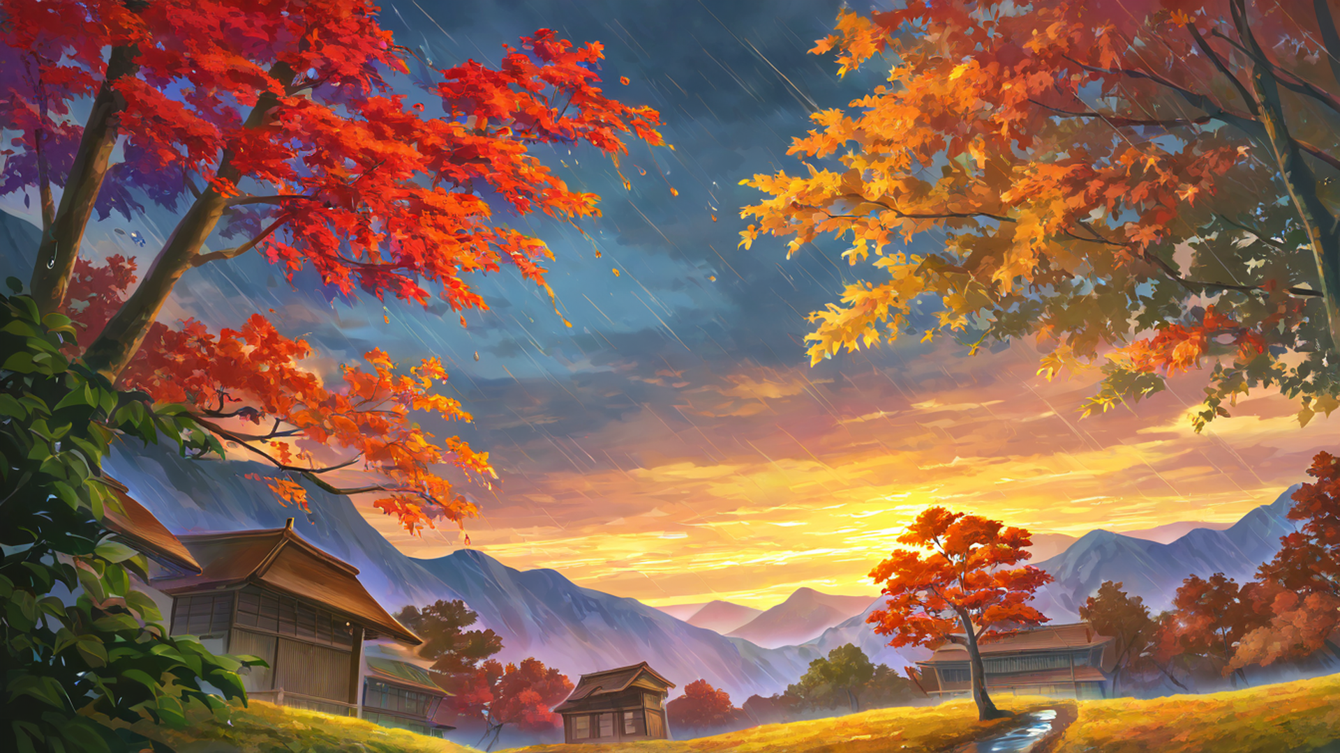 Autumn Maple Village Autumn Maple Village 0760894075 lofi anime wallpaper free download