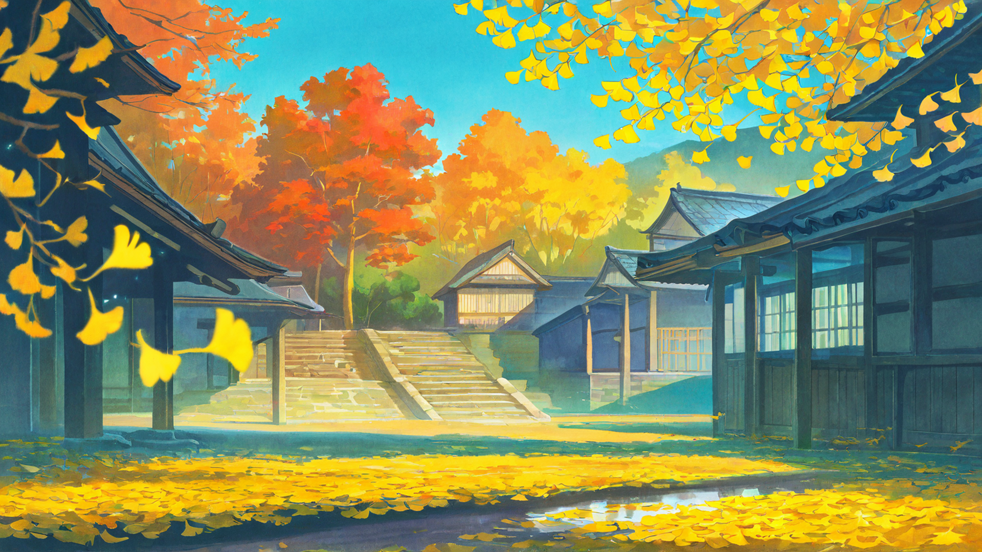 Autumn Maple Village Autumn Maple Village 0806568679 lofi anime wallpaper free download