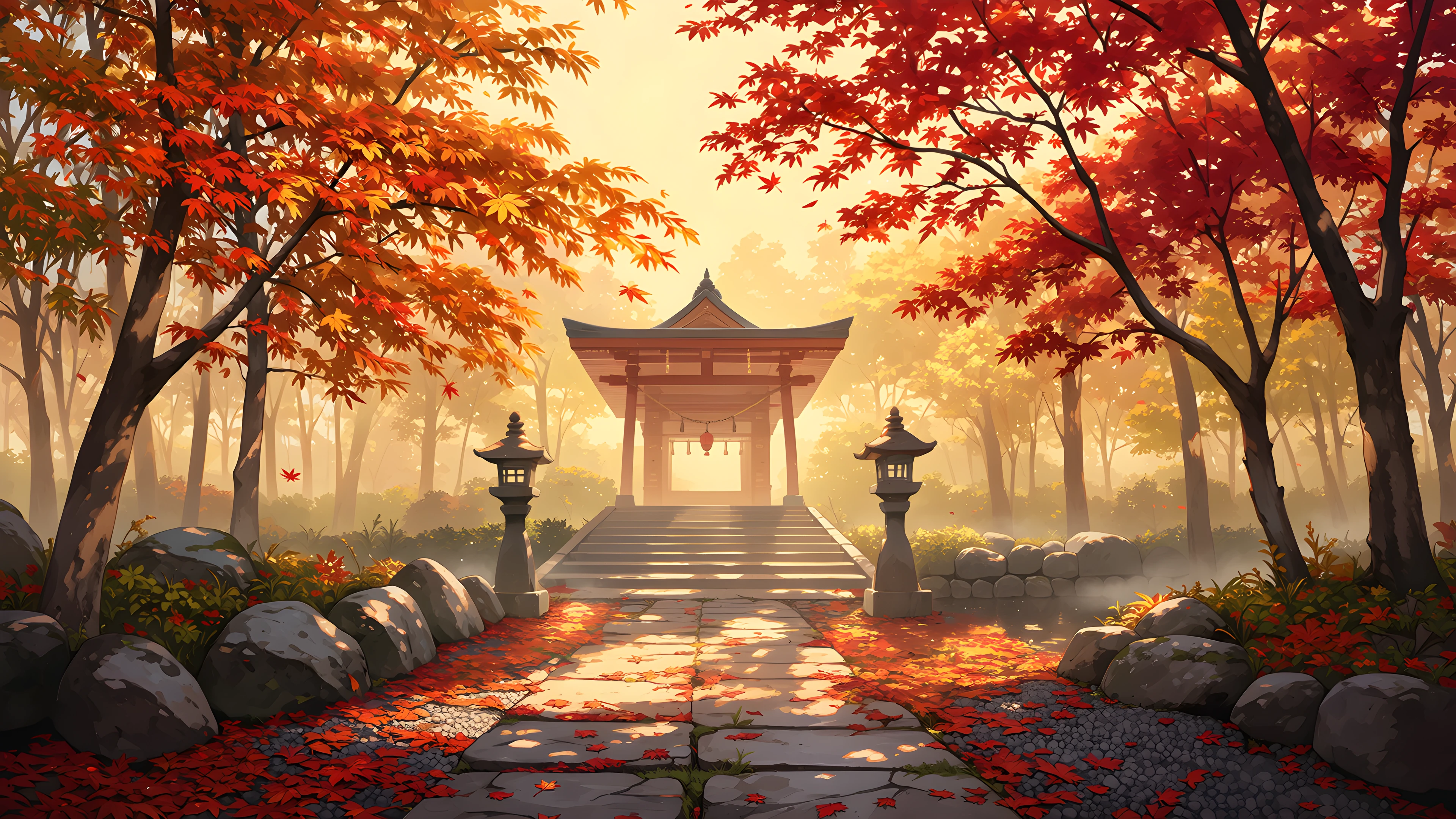 Autumn Maple Village variant — Japanese aesthetic lofi wallpaper HD 4K Ultrawide
