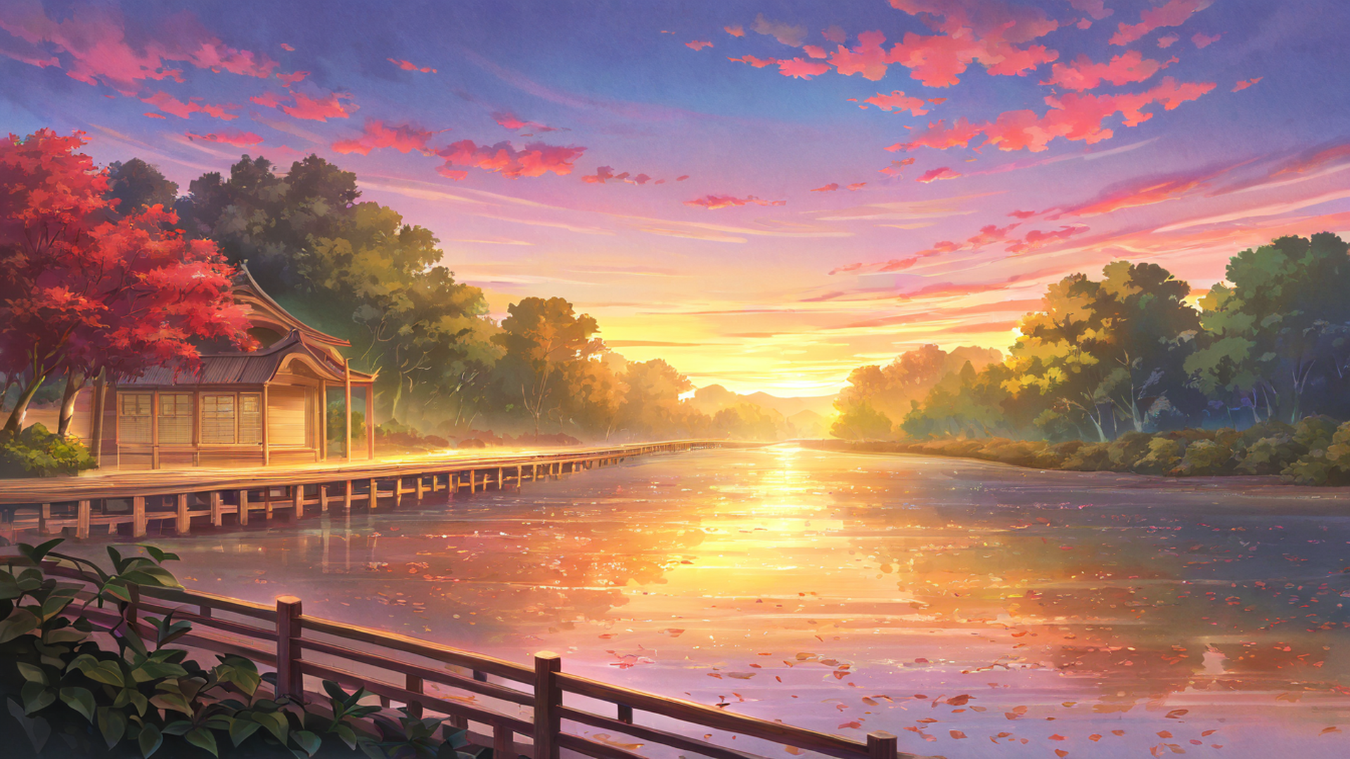 autumn maple village lofi wallpaper