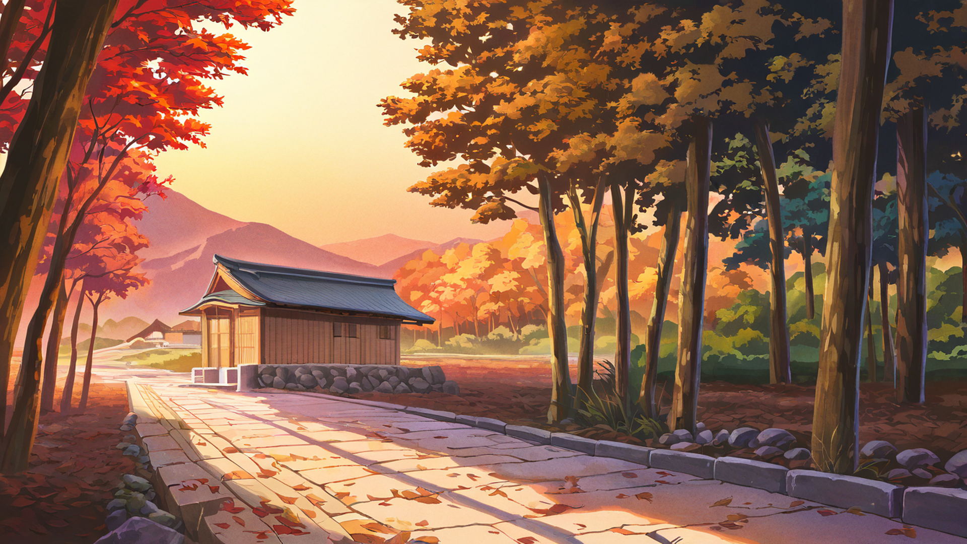 Autumn Maple Village Autumn Maple Village 1276628934 lofi anime wallpaper free download