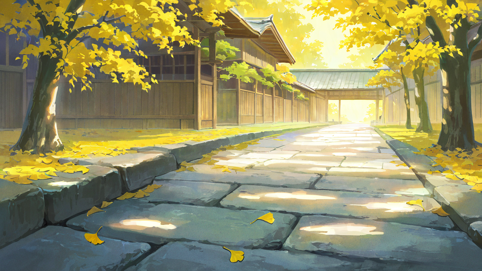 autumn maple village lofi wallpaper