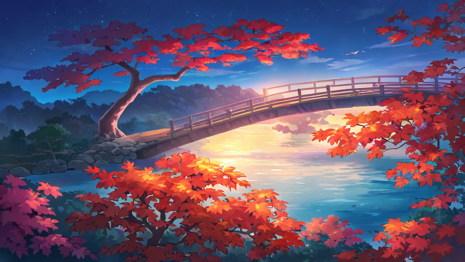 autumn maple village lofi wallpaper