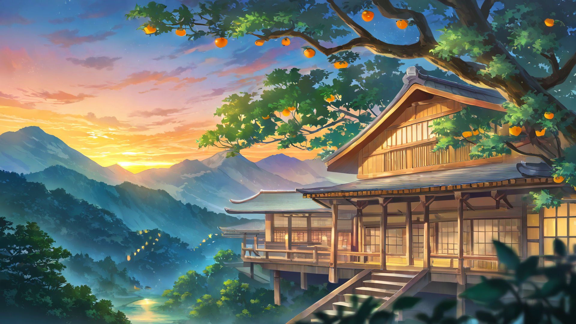 autumn maple village lofi wallpaper