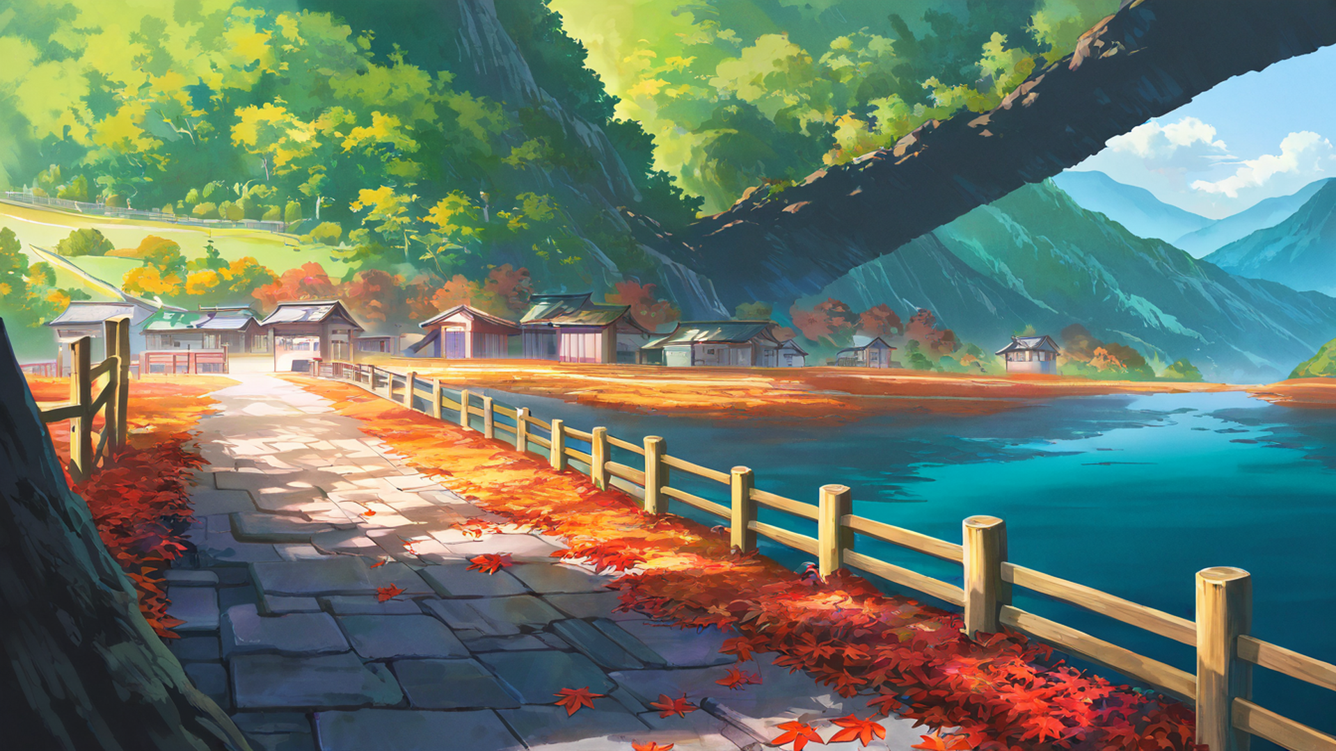 Autumn Maple Village Autumn Maple Village 1965632175 lofi anime wallpaper free download