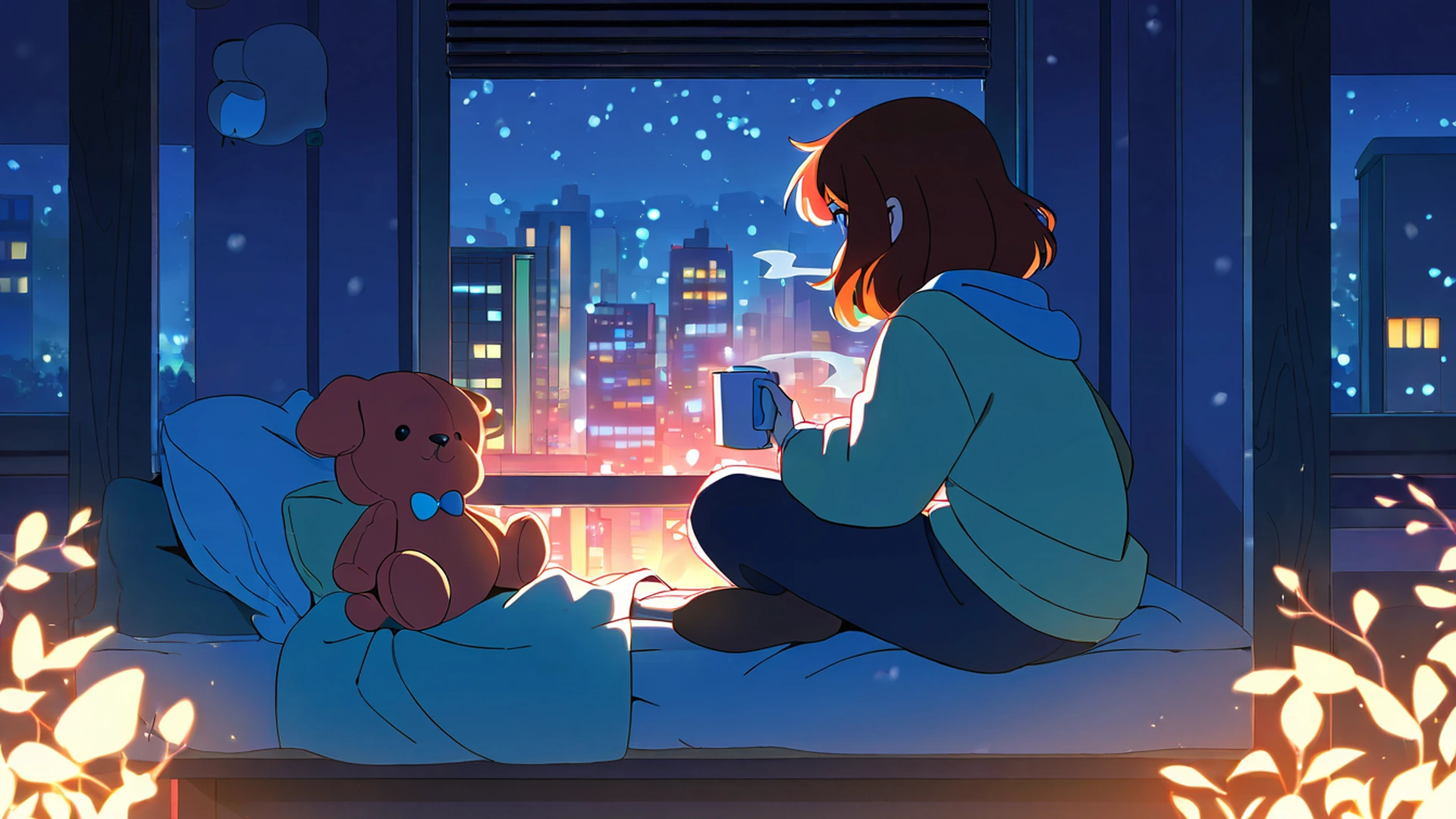 bedroom window night lofi wallpaper