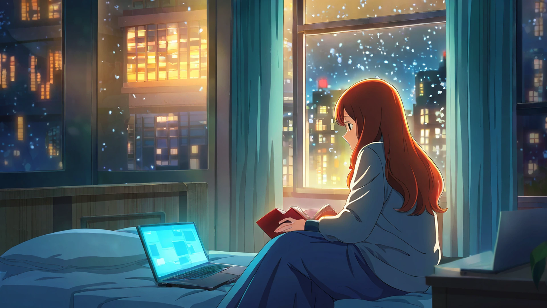bedroom window night lofi wallpaper