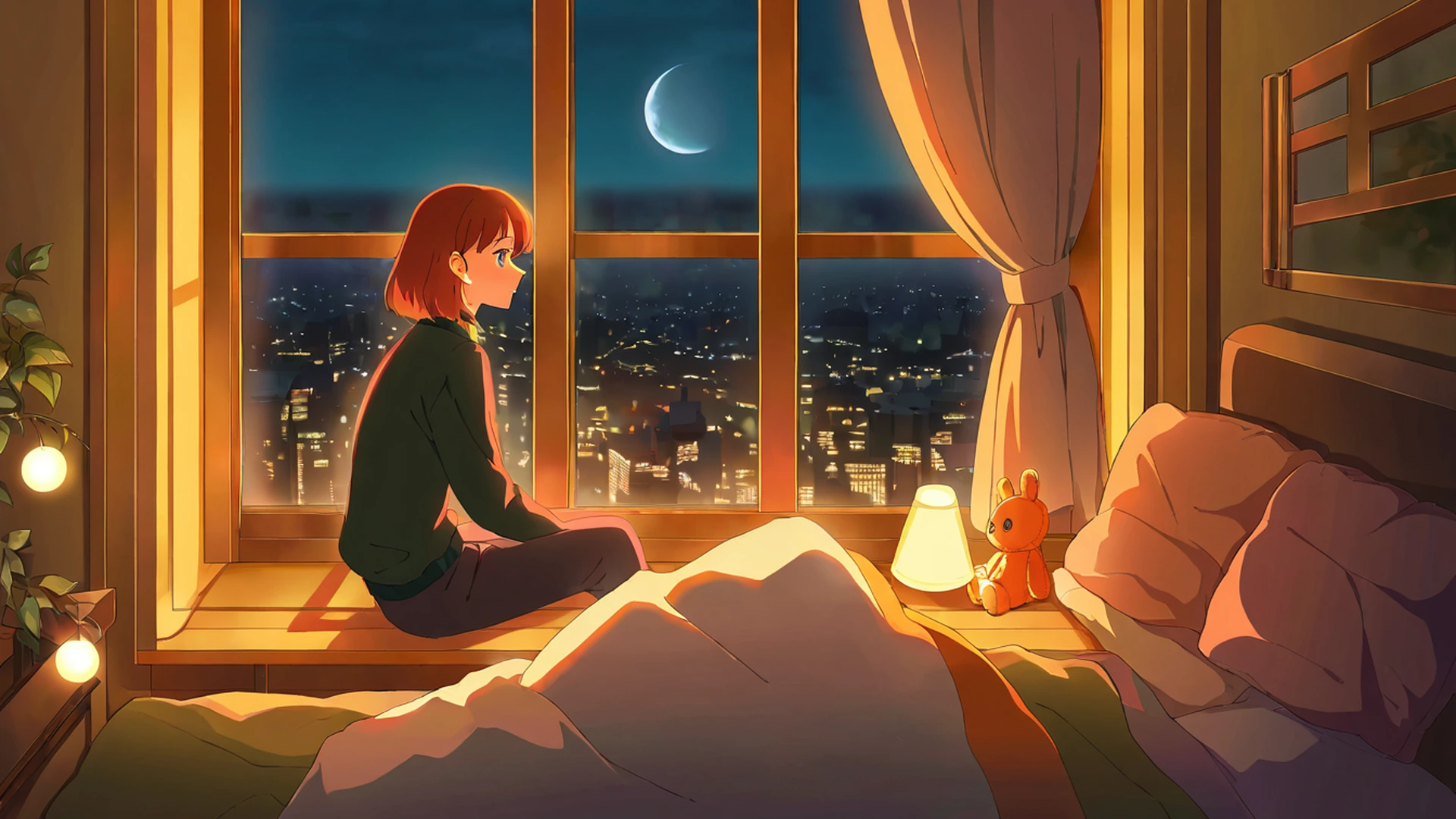 bedroom window night lofi wallpaper