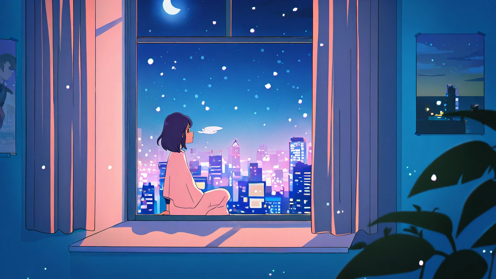 bedroom window night lofi wallpaper