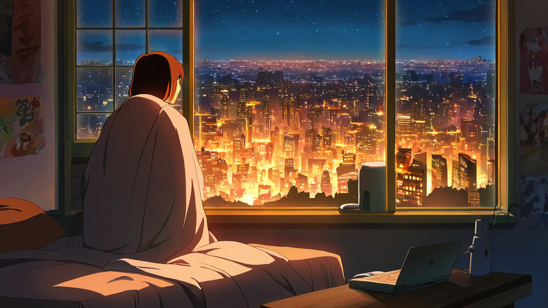 bedroom window night lofi wallpaper