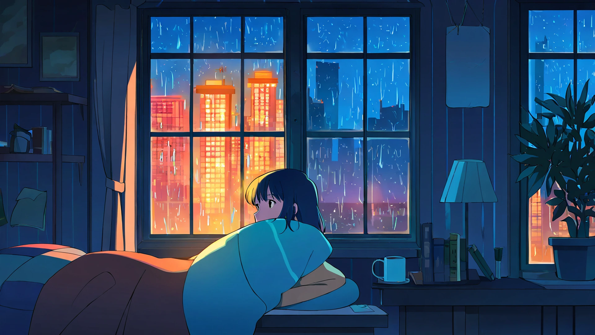 bedroom window night lofi wallpaper