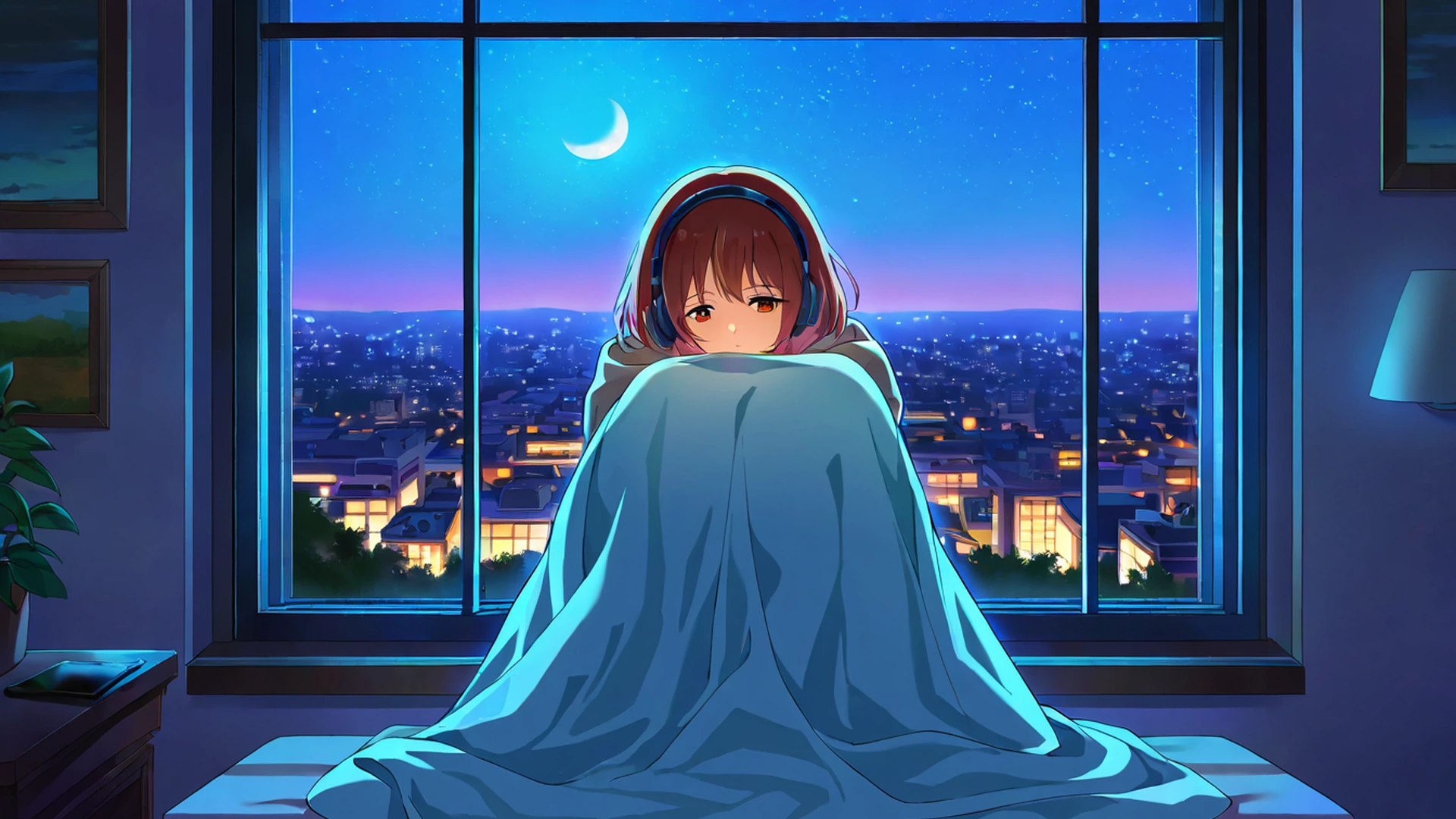 bedroom window night lofi wallpaper