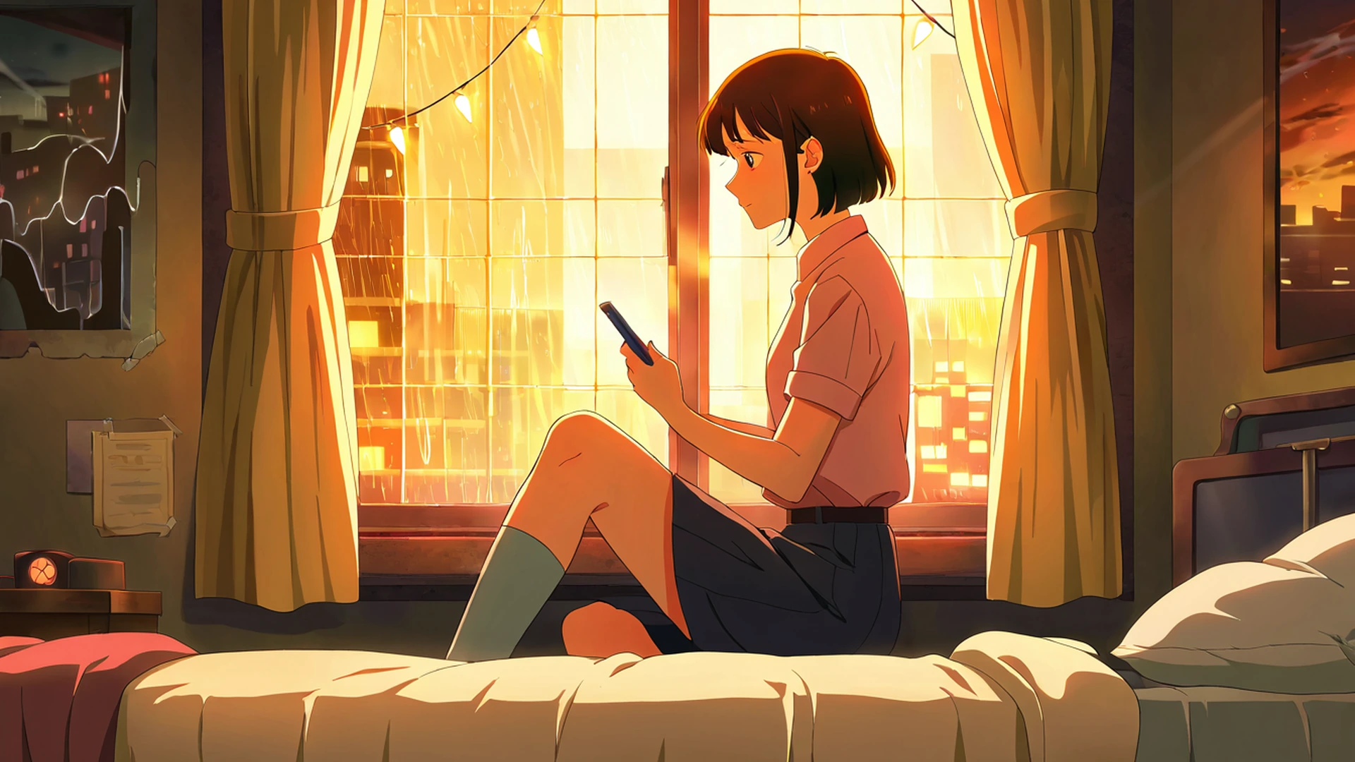 bedroom window night lofi wallpaper