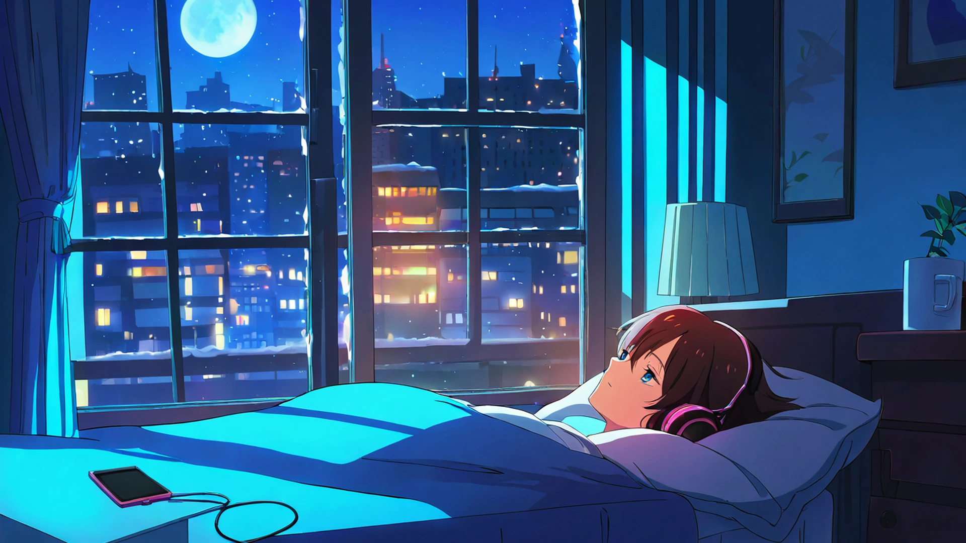bedroom window night lofi wallpaper