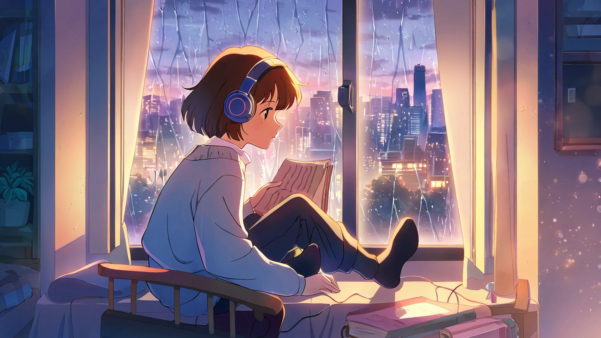 bedroom window night lofi wallpaper