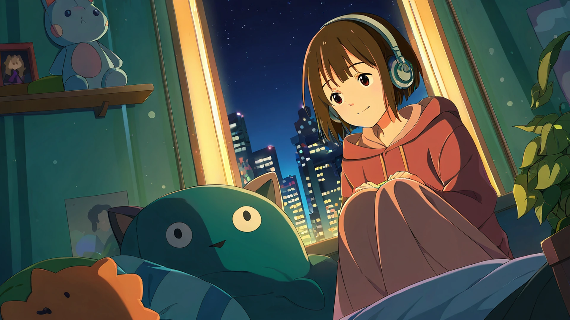 bedroom window night lofi wallpaper