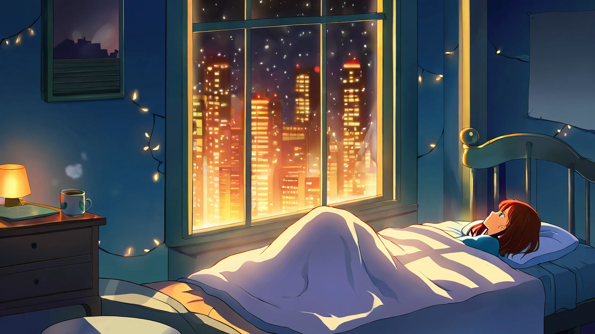 bedroom window night lofi wallpaper