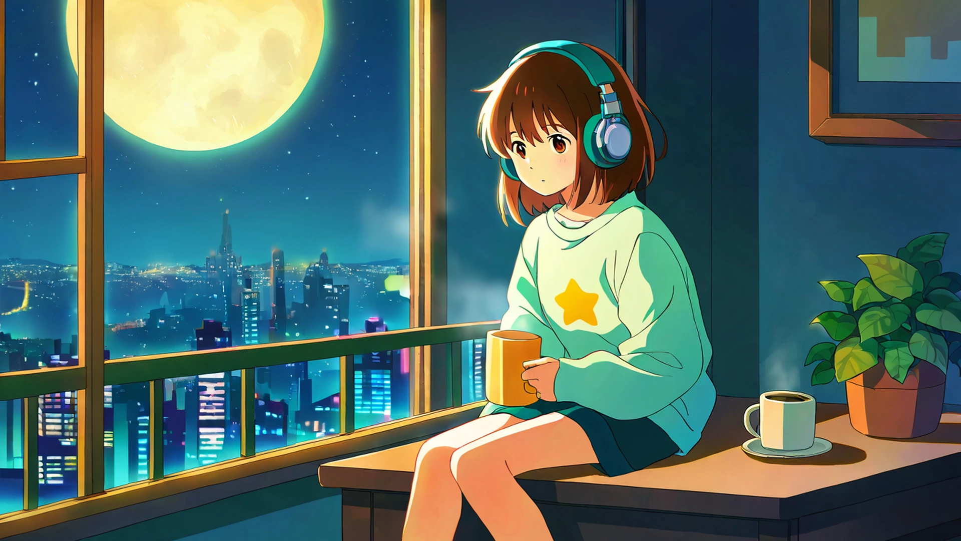 bedroom window night lofi wallpaper