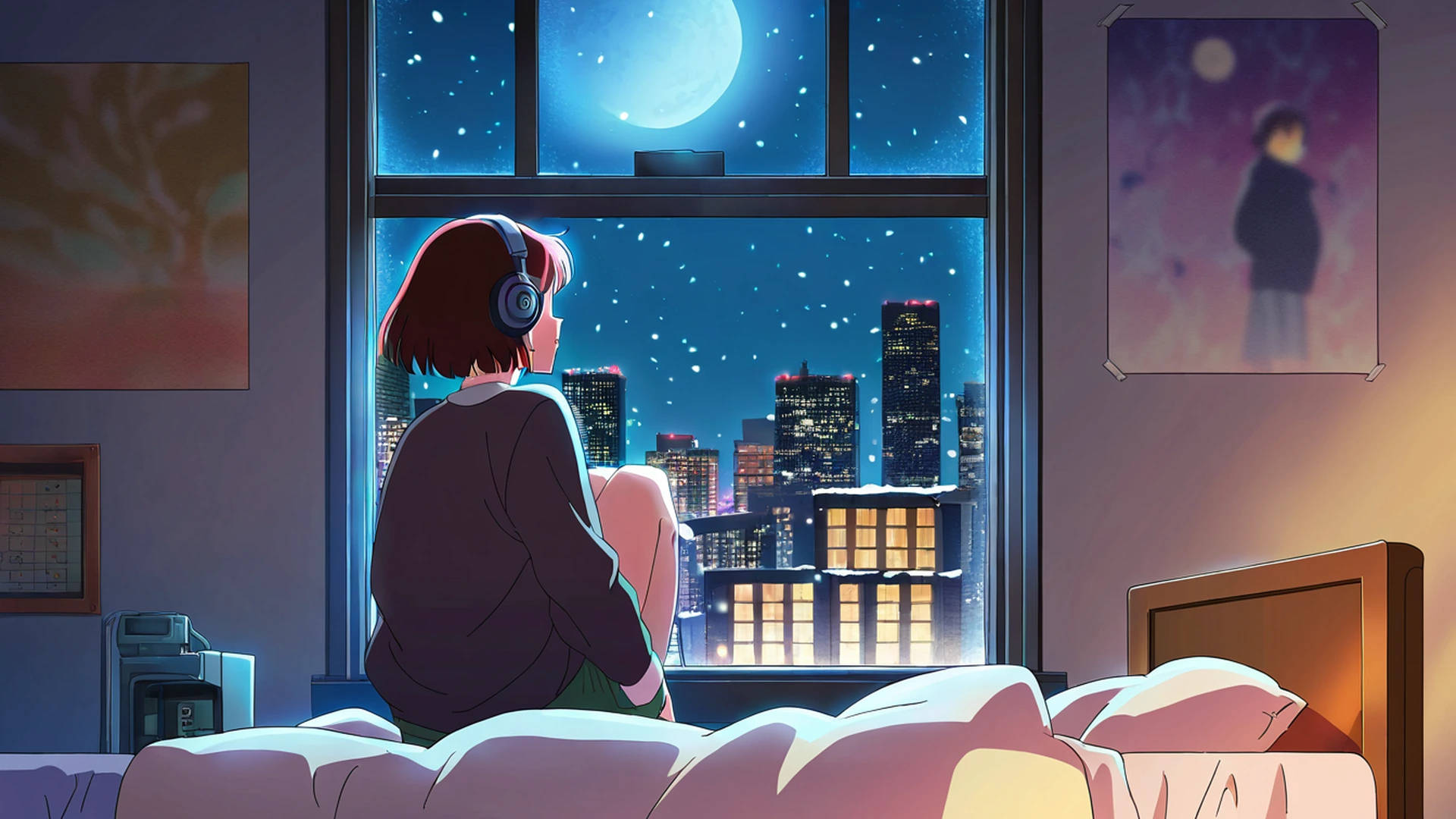 bedroom window night lofi wallpaper