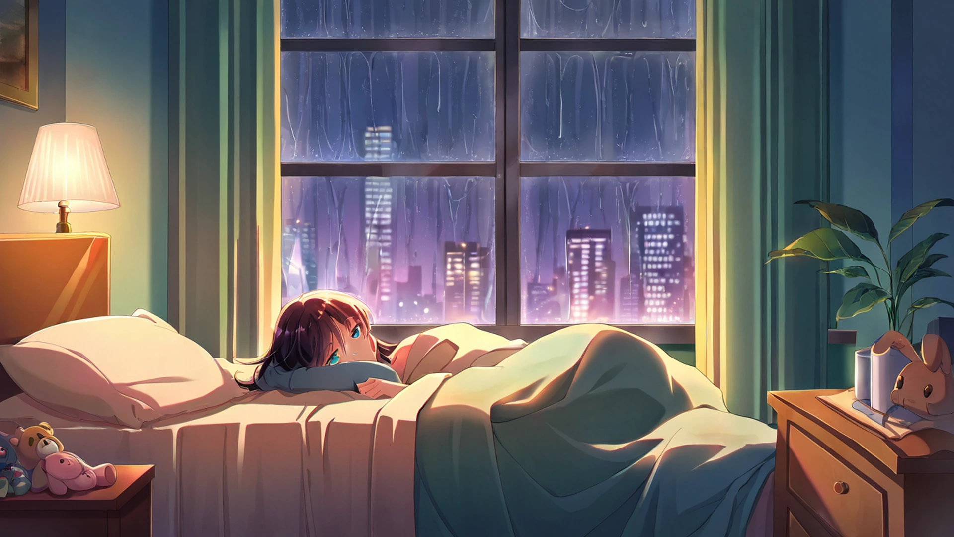 bedroom window night lofi wallpaper