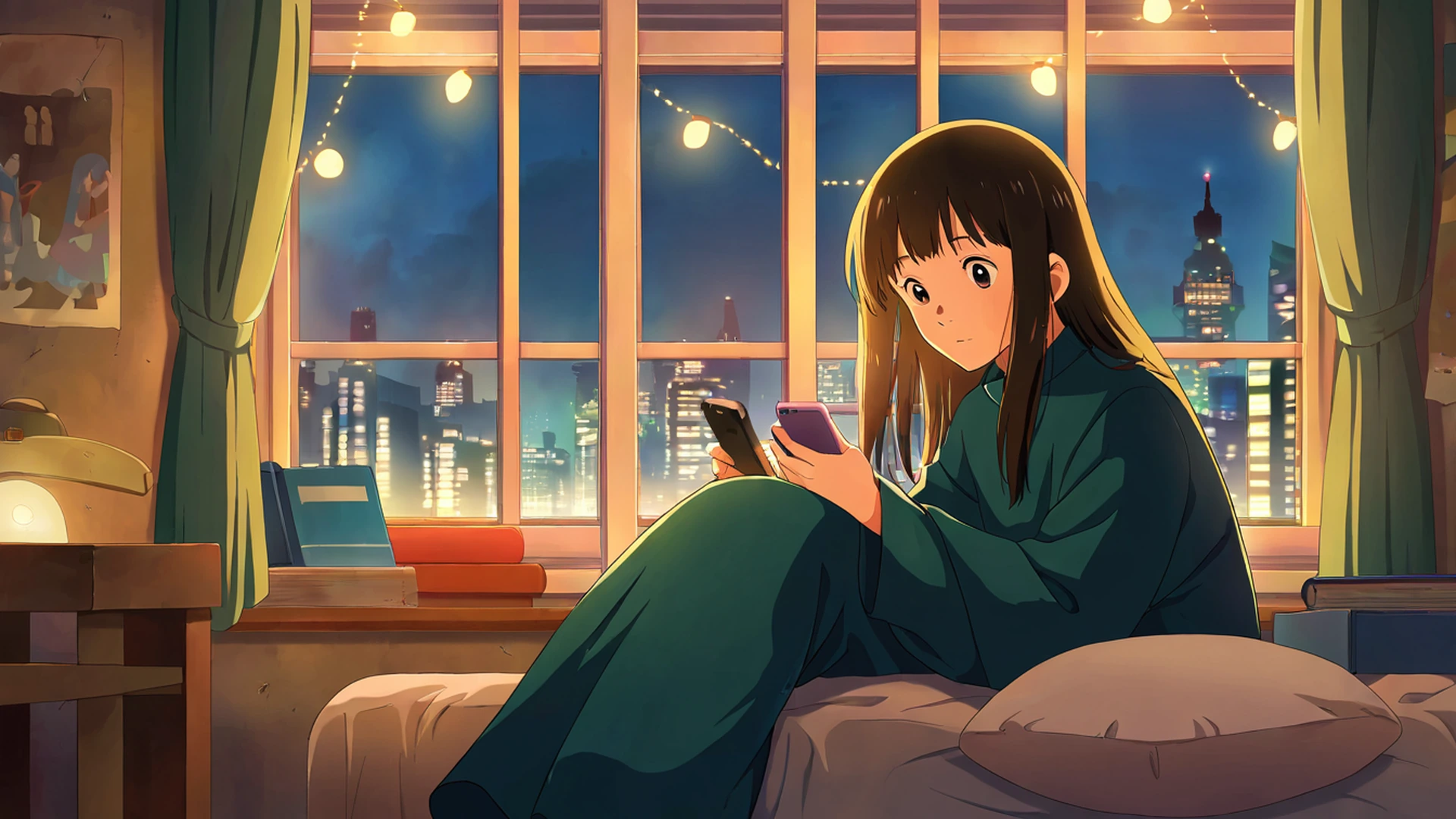 bedroom window night lofi wallpaper