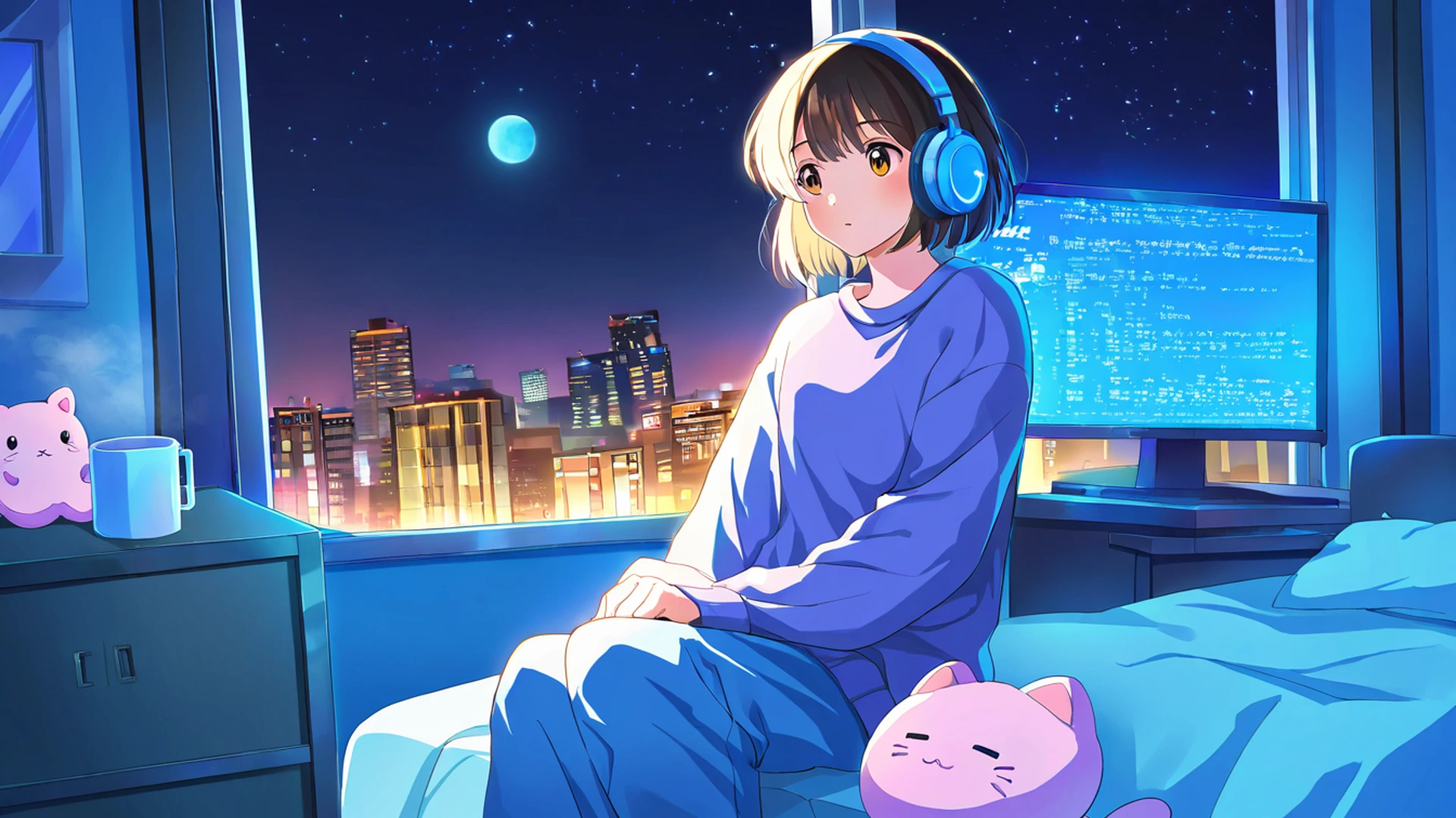 bedroom window night lofi wallpaper