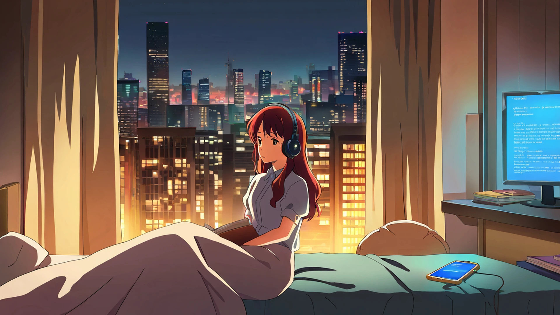 bedroom window night lofi wallpaper