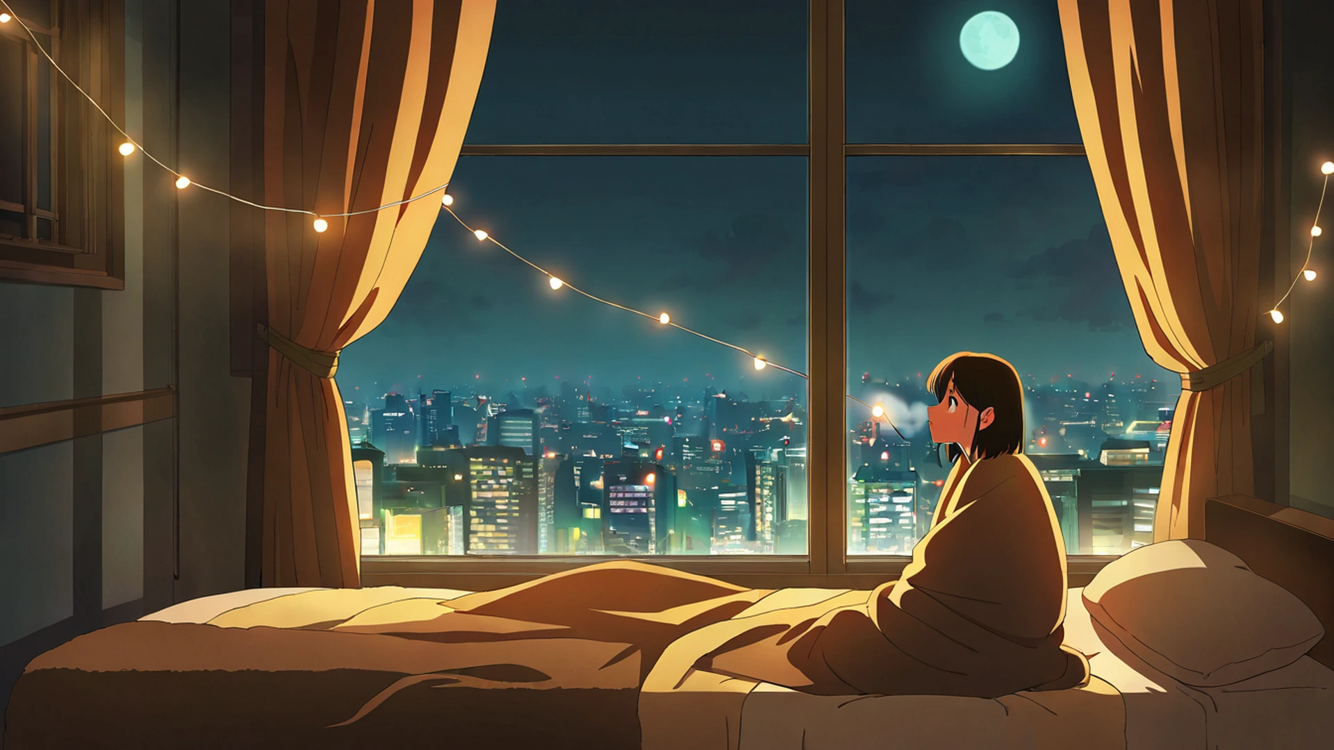 bedroom window night lofi wallpaper