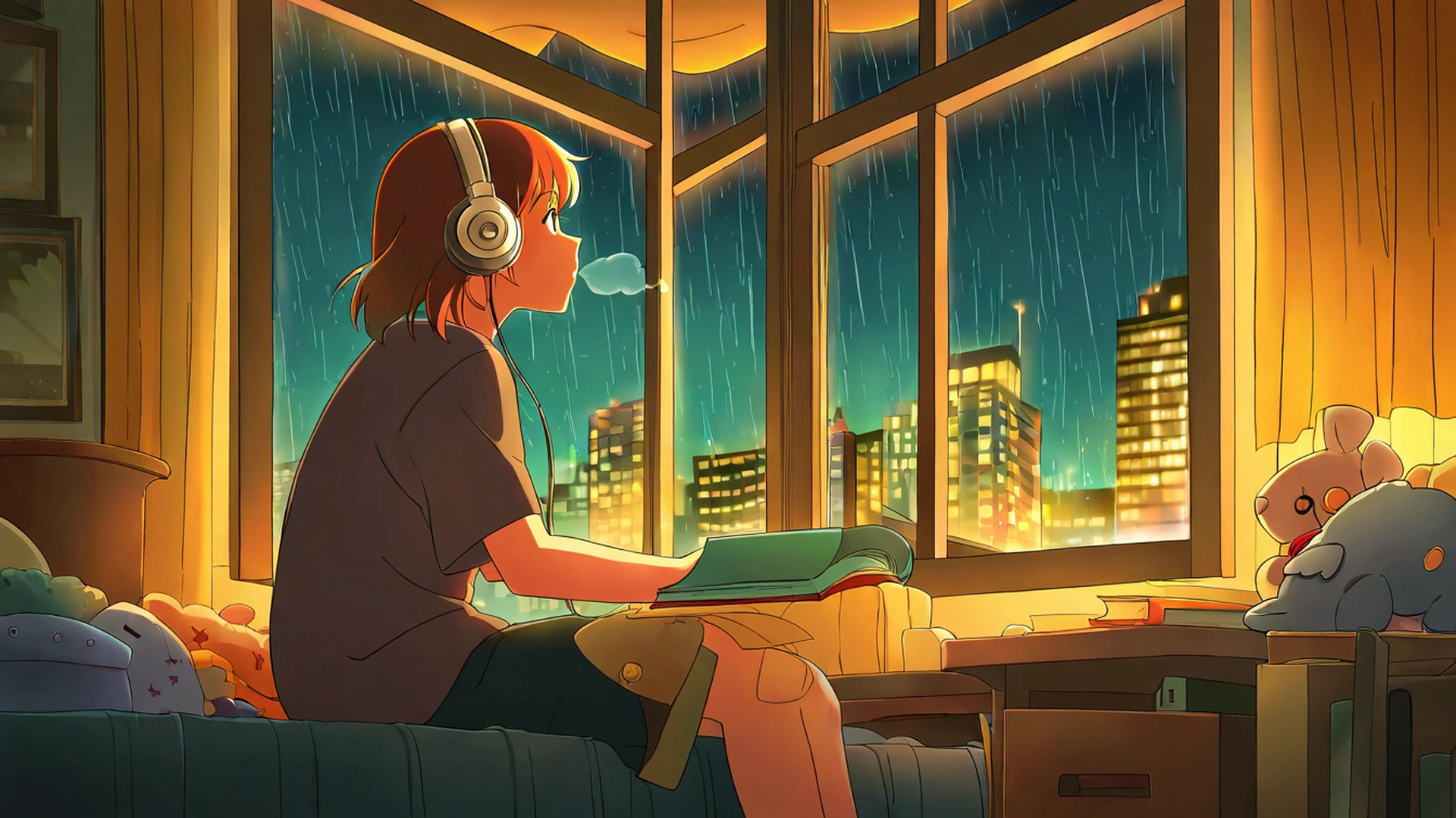 bedroom window night lofi wallpaper