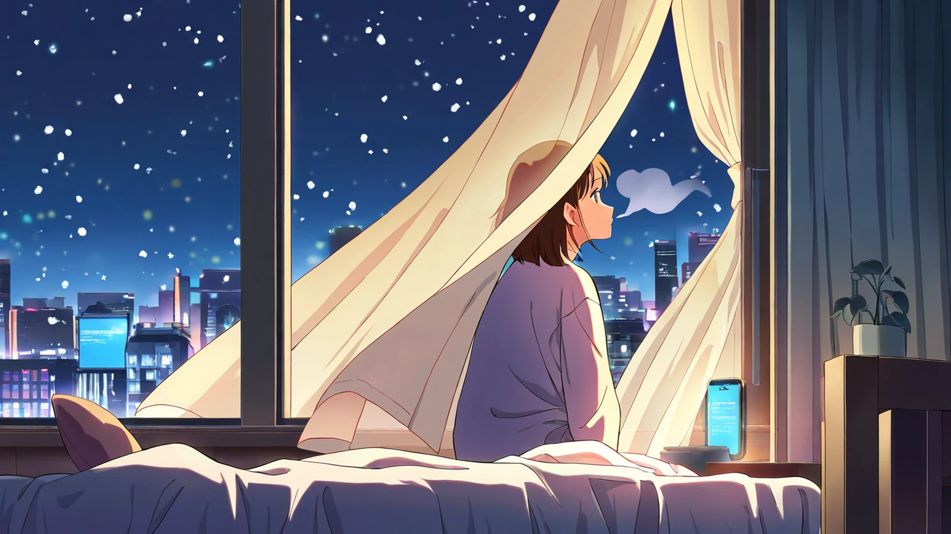 bedroom window night lofi wallpaper