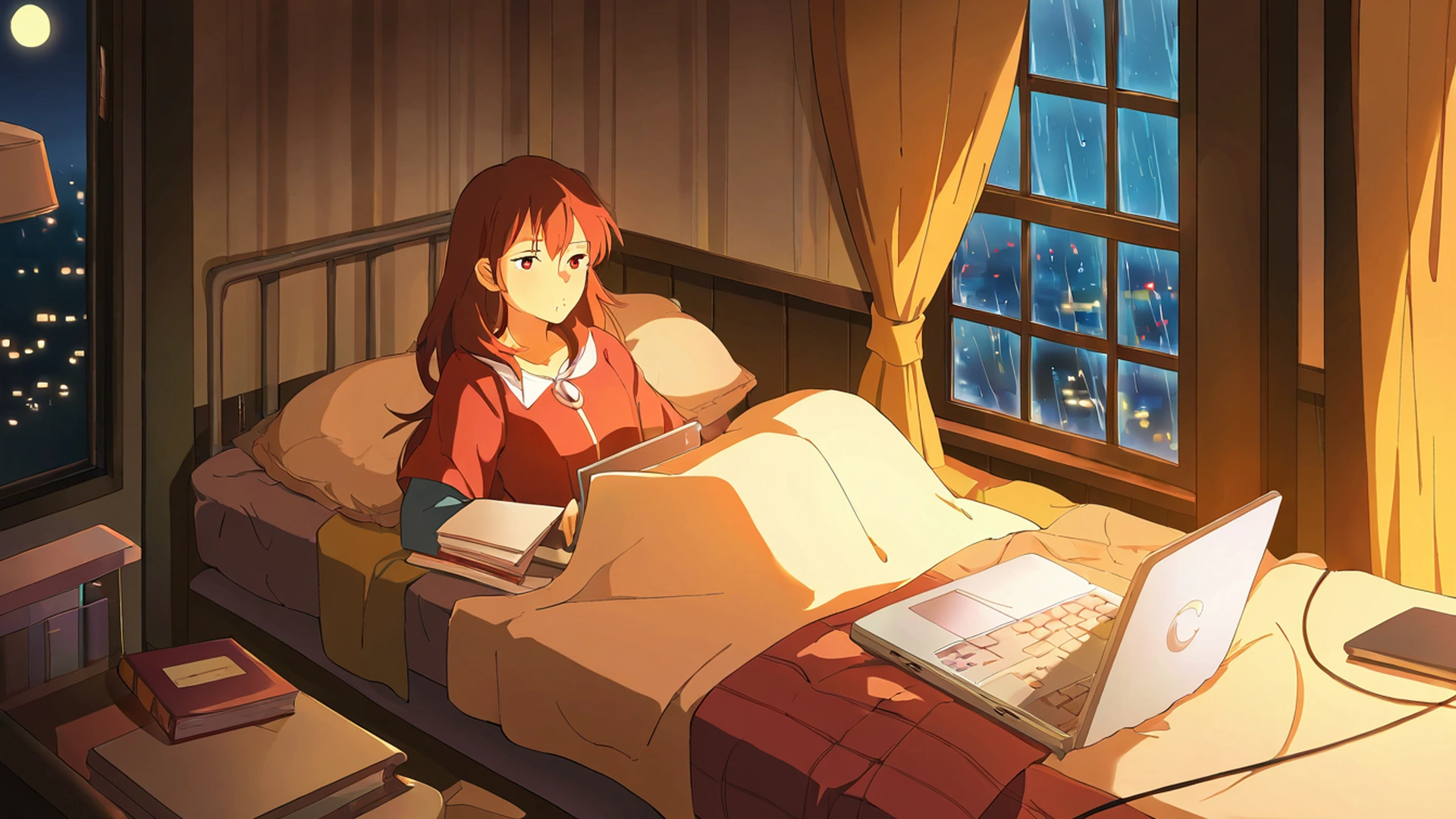 bedroom window night lofi wallpaper