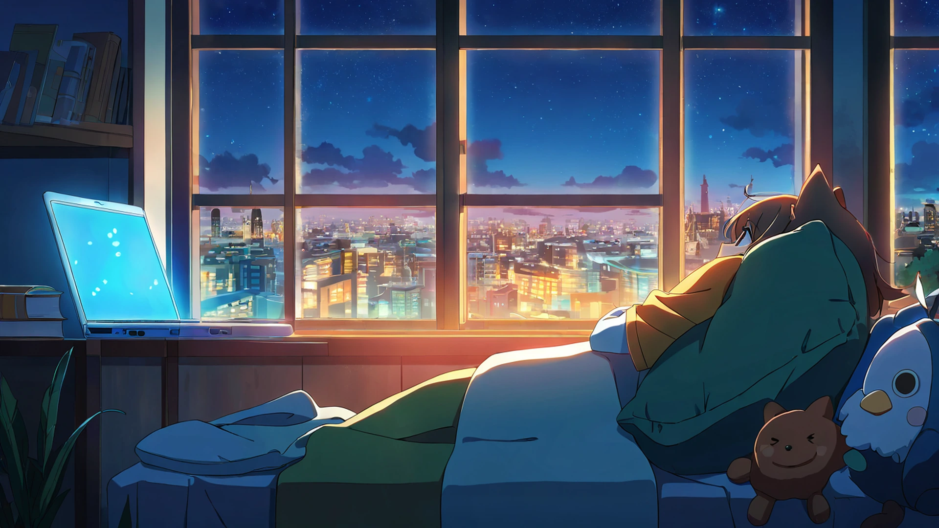 bedroom window night lofi wallpaper
