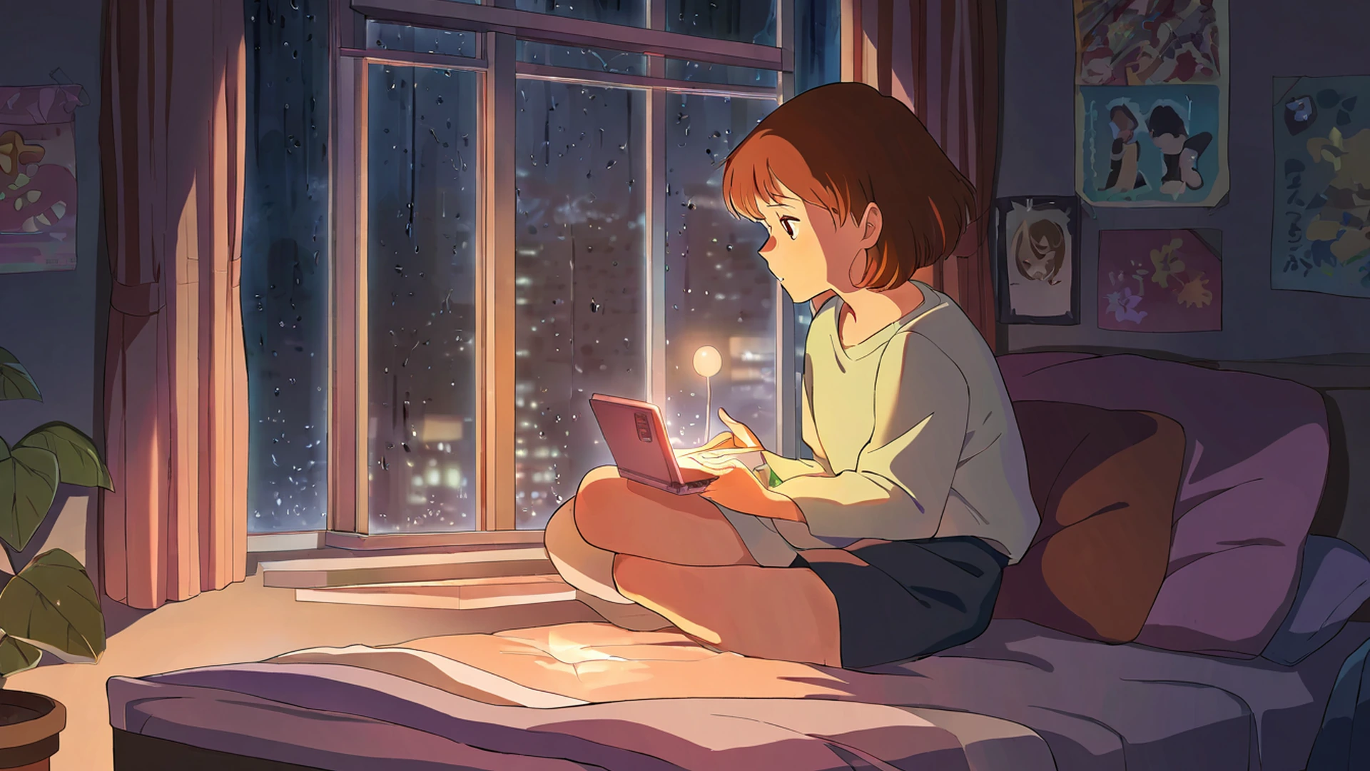 bedroom window night lofi wallpaper