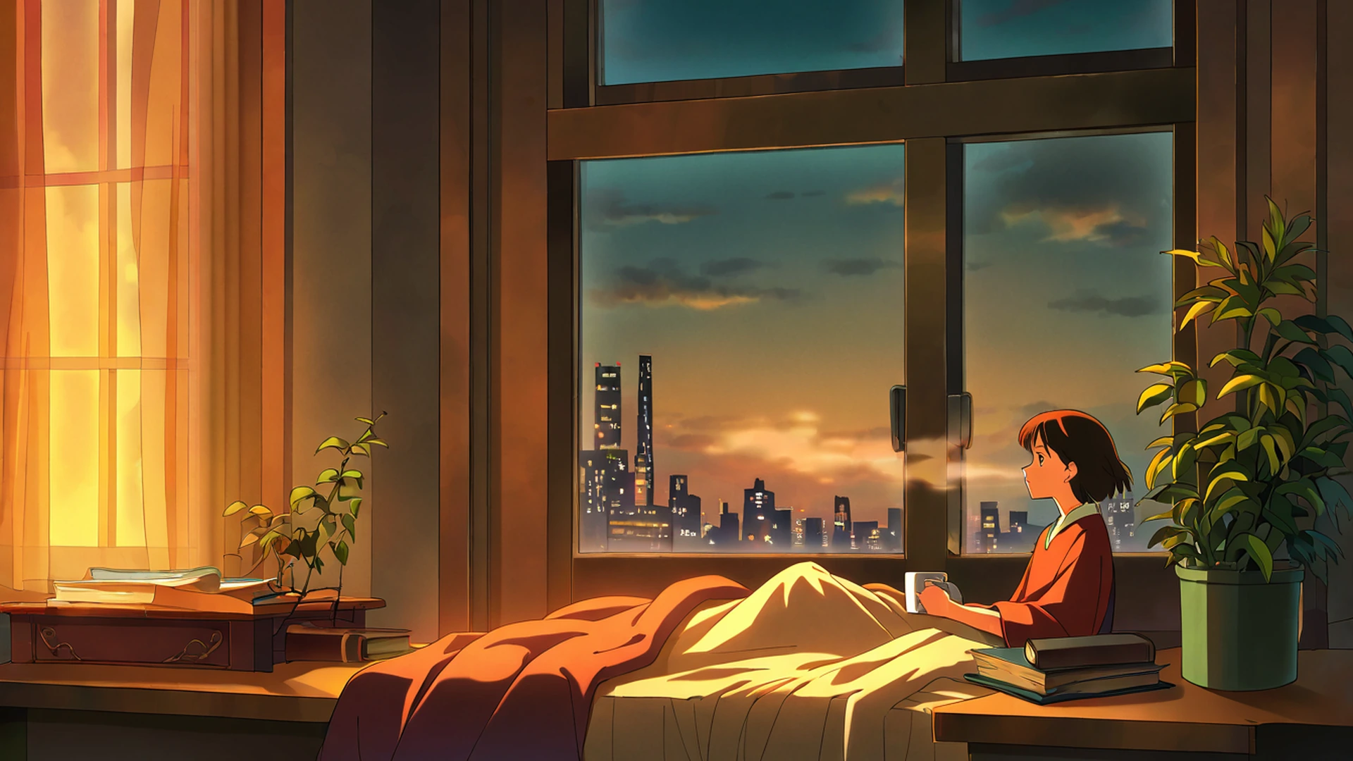 bedroom window night lofi wallpaper