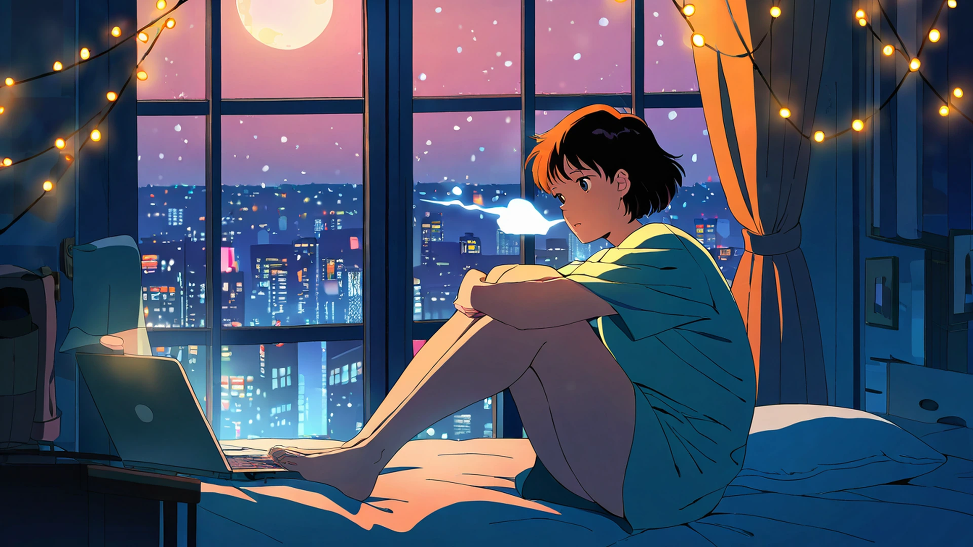 bedroom window night lofi wallpaper