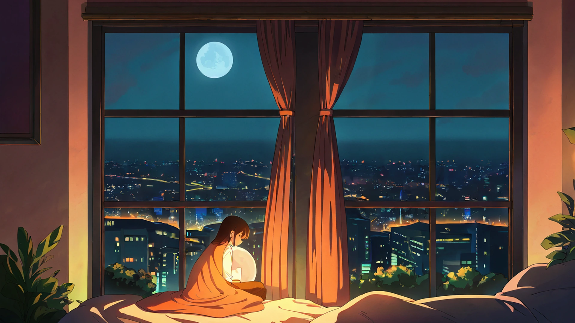 bedroom window night lofi wallpaper