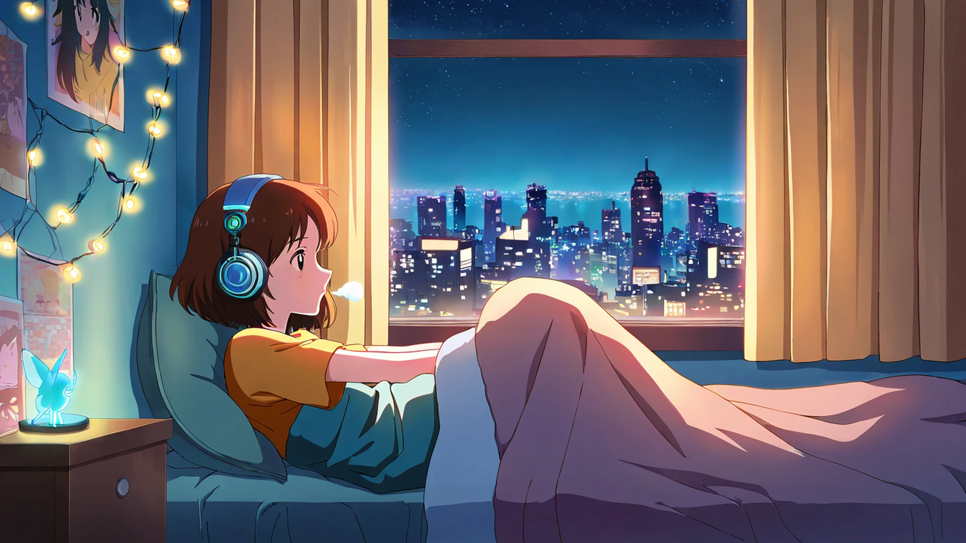 bedroom window night lofi wallpaper