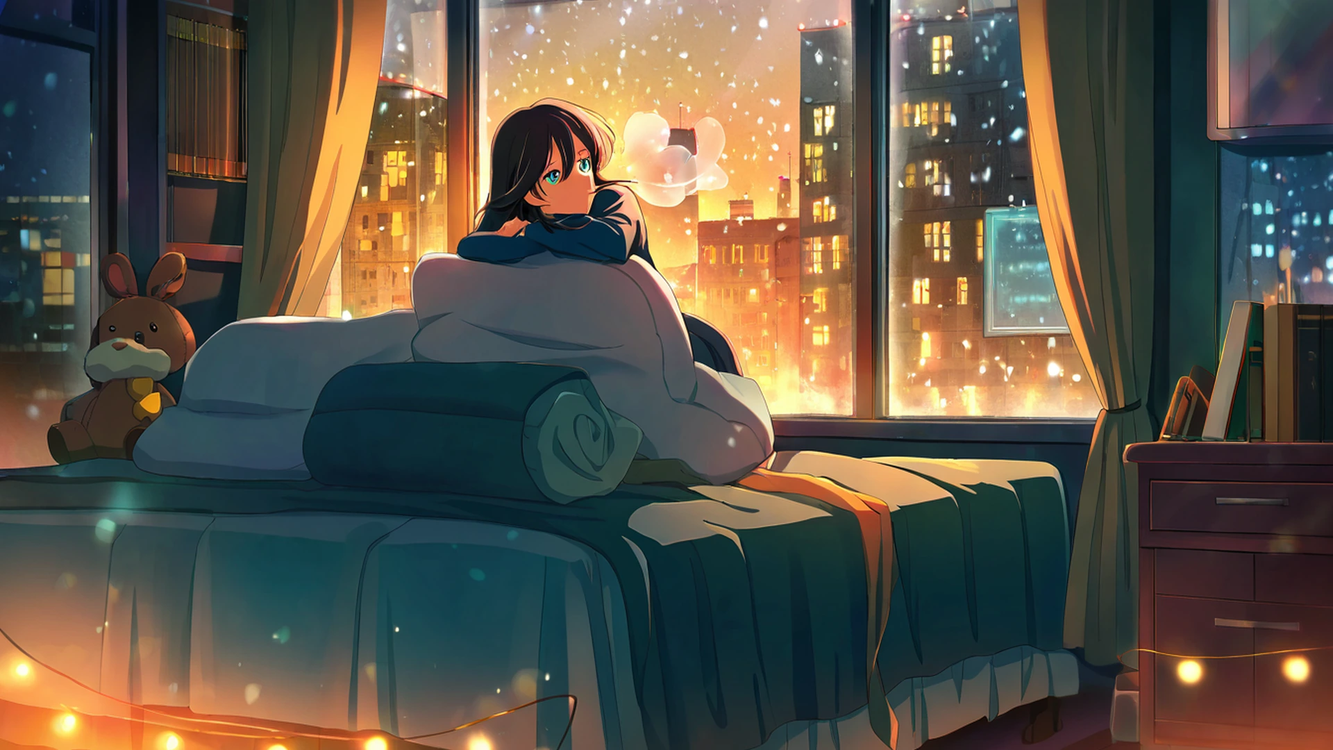 bedroom window night lofi wallpaper