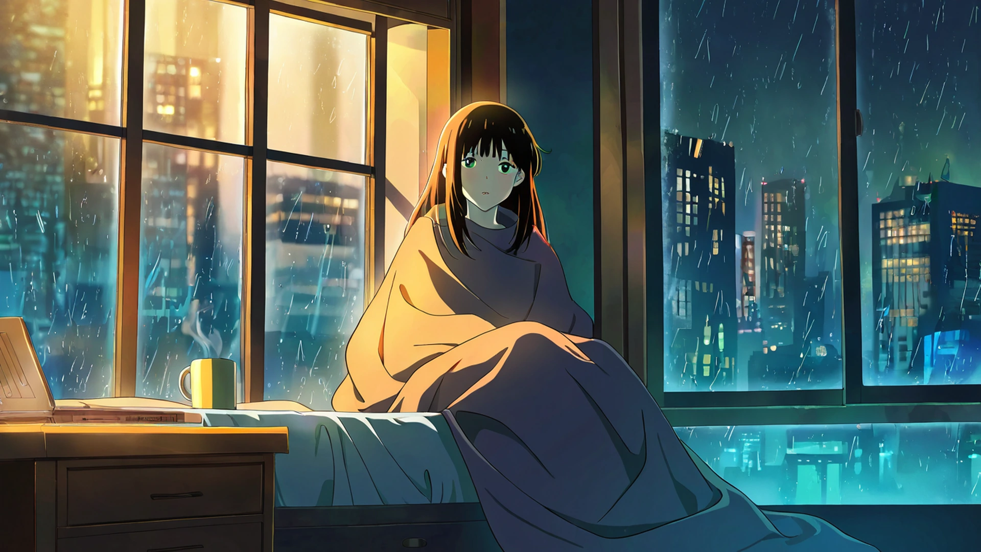 bedroom window night lofi wallpaper