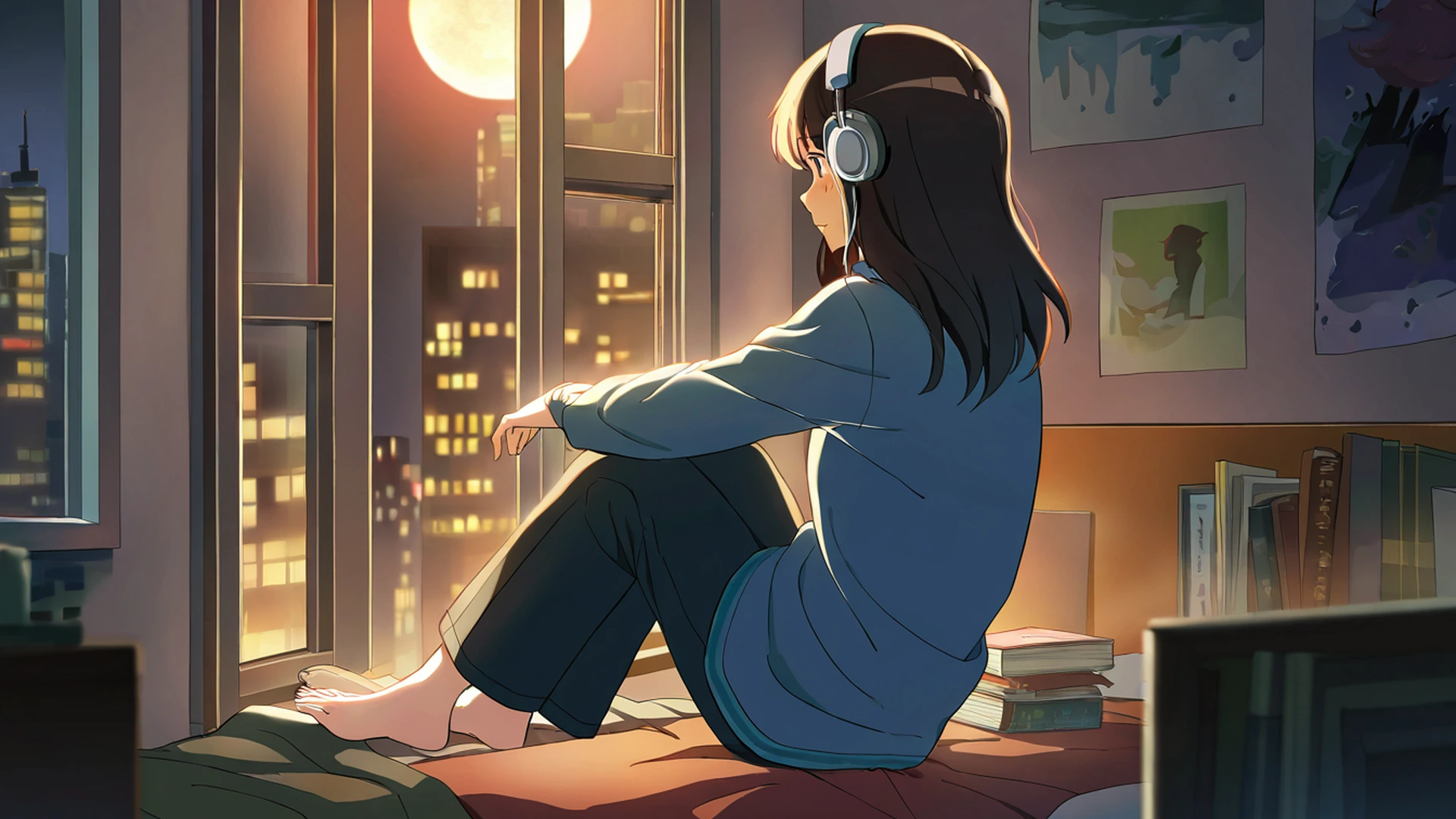 bedroom window night lofi wallpaper