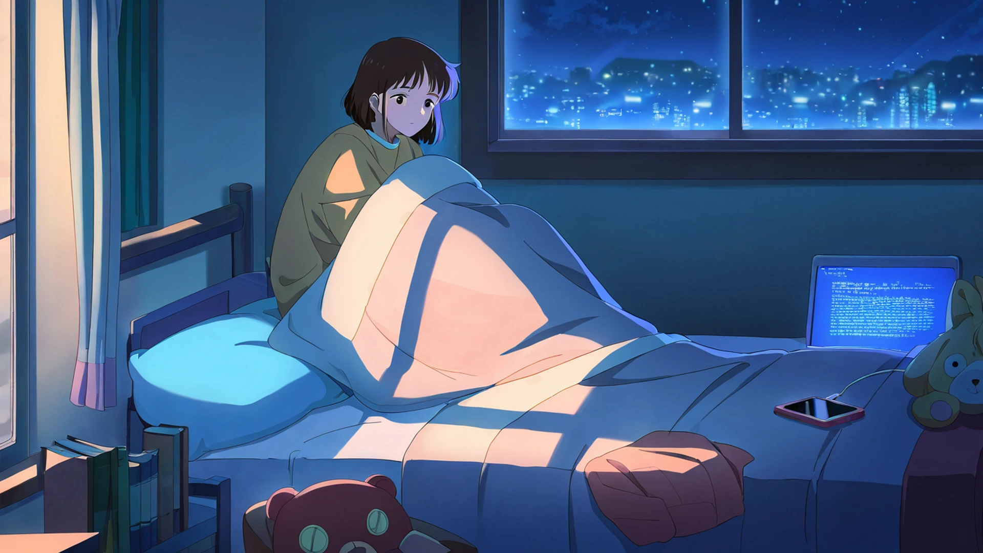 bedroom window night lofi wallpaper