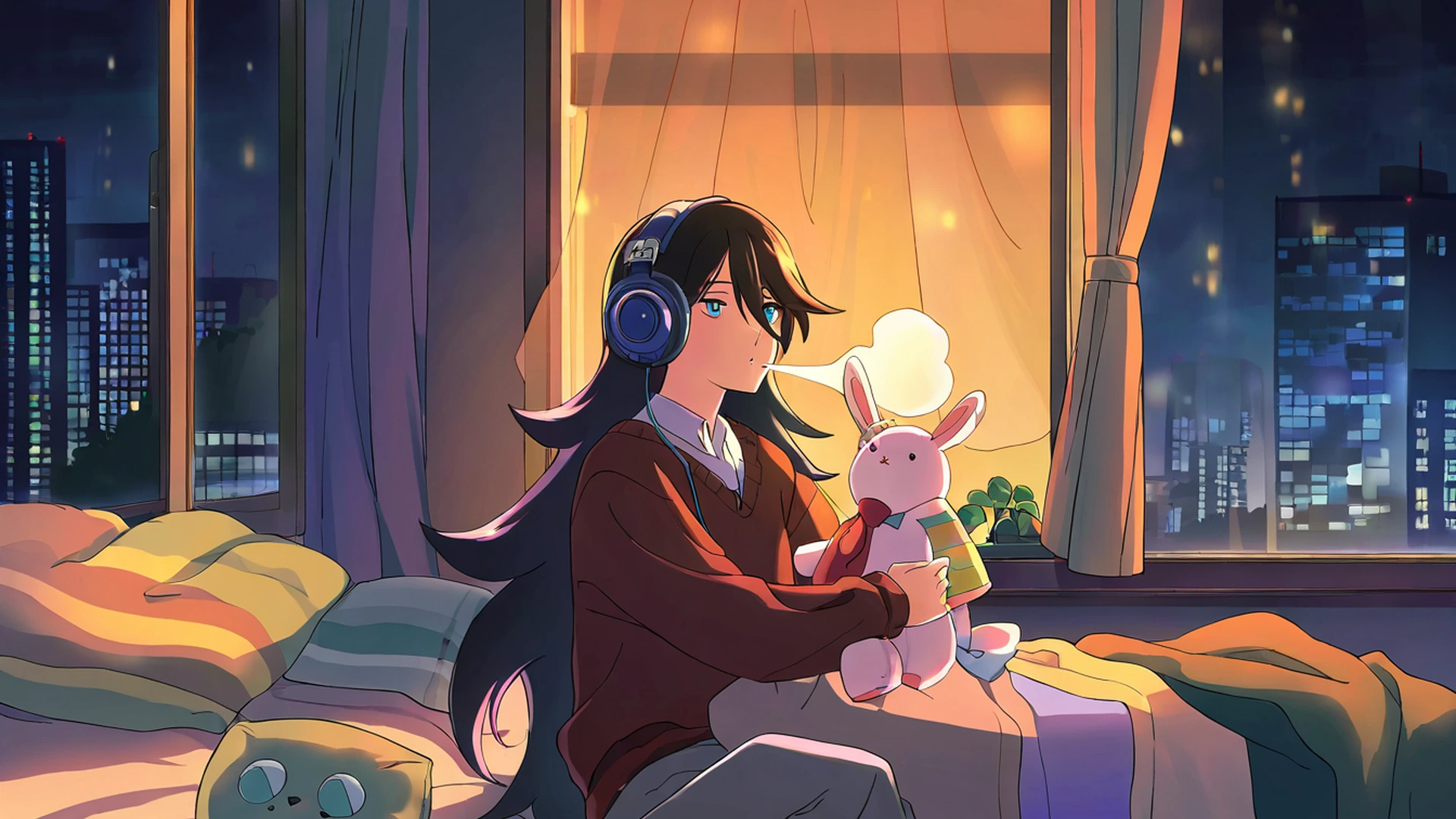 bedroom window night lofi wallpaper