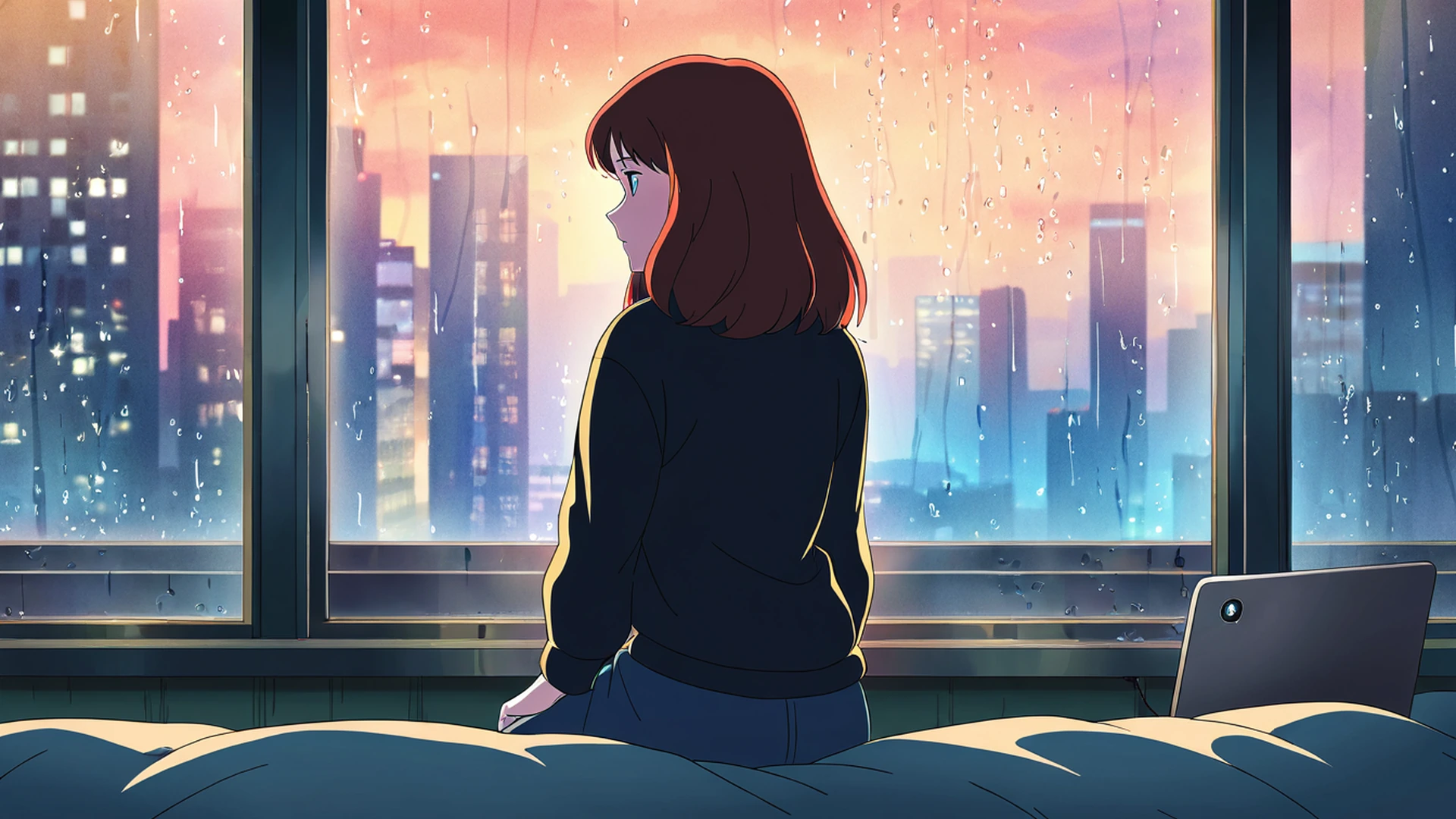 bedroom window night lofi wallpaper