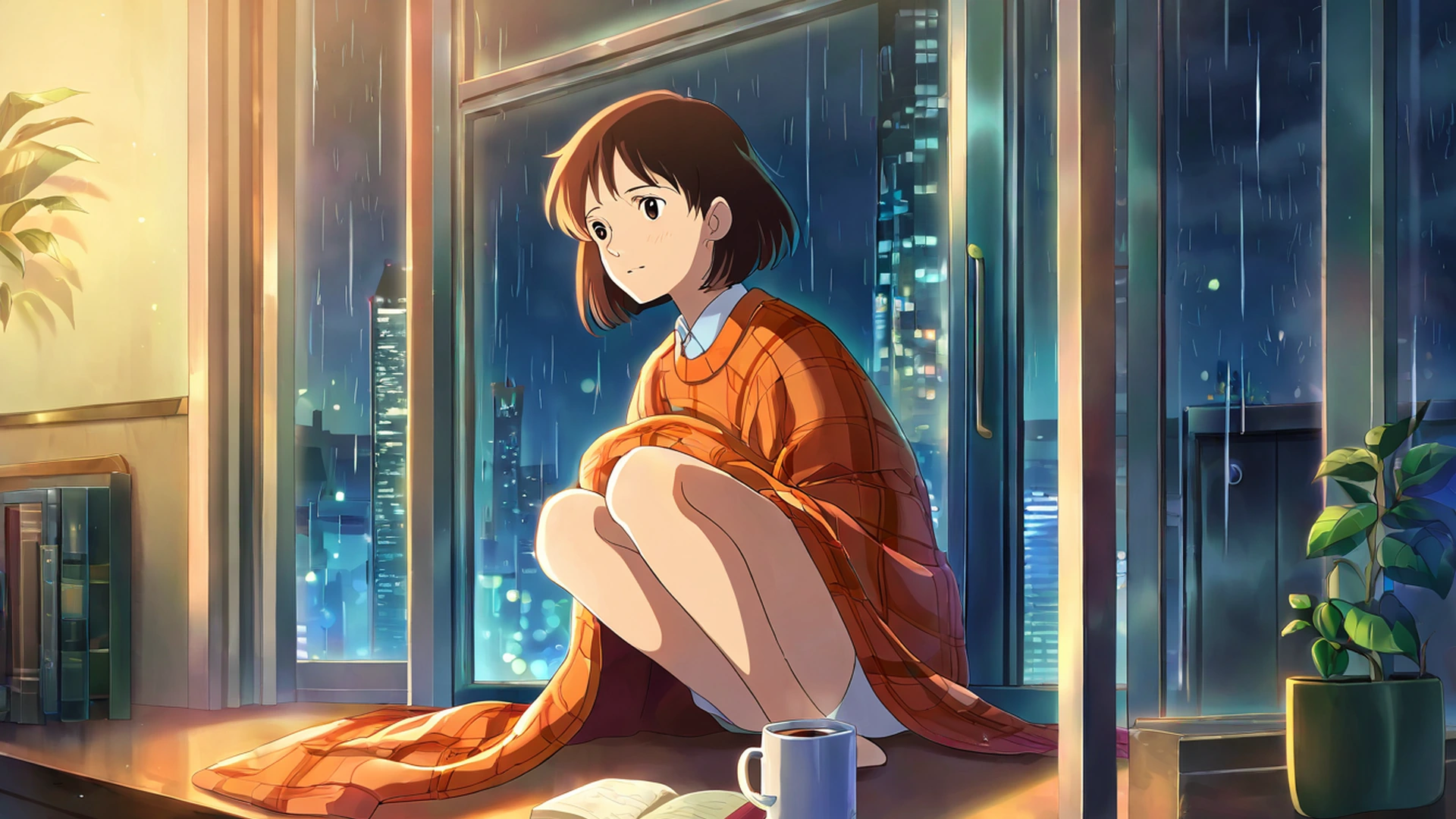 bedroom window night lofi wallpaper