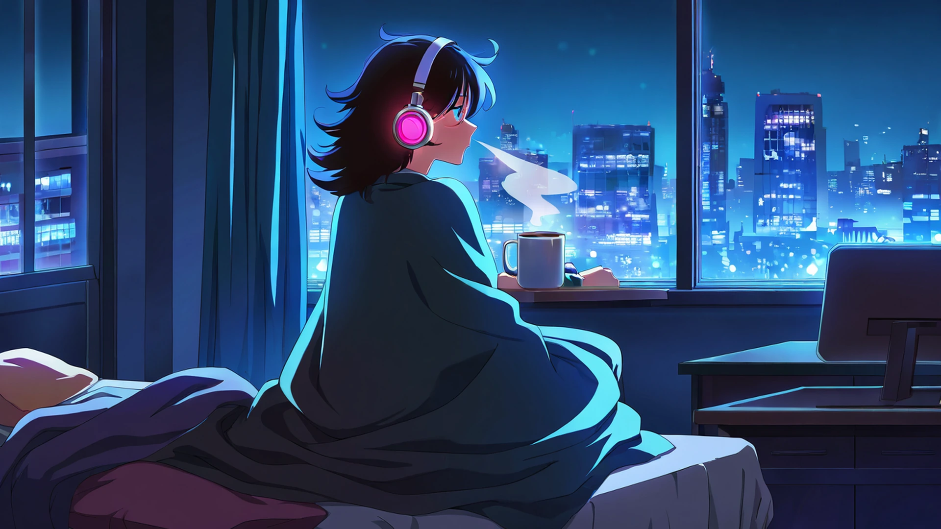 bedroom window night lofi wallpaper